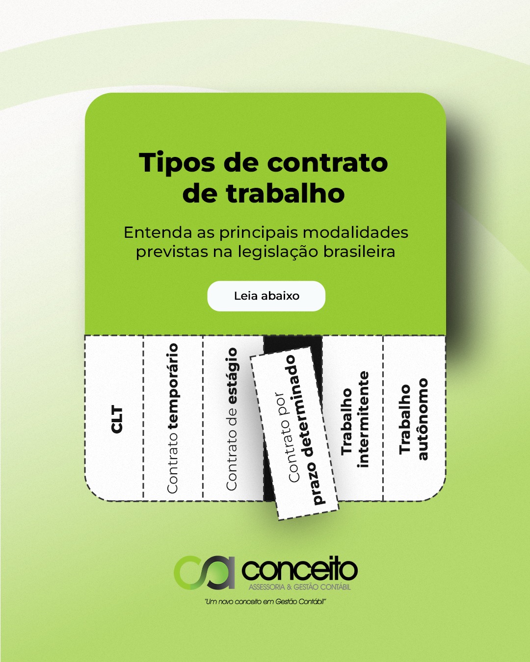 A legislação trabalhista brasileira oferece um verdadeiro "cardápio" de opções contratuais, mas muitos empresários acabam usando apenas o básico por desconhecimento. A imagem acima resume as principais modalidades, e entender a diferença entre elas é o que separa uma gestão eficiente de um passivo trabalhista milionário.
Confira o que cada uma resolve (e os cuidados necessários):
- CLT (indeterminado): É o padrão "carteira assinada". Vínculo contínuo, subordinação e todos os direitos garantidos. Traz segurança, mas representa custo fixo permanente para a empresa.
- Contrato temporário: A solução para necessidades transitórias, como cobrir férias de outro funcionário ou atender a um pico extraordinário de demanda (Natal, por exemplo). Tem prazo máximo e regras específicas.
- Contrato de Estágio: Focado no aprendizado. É isento de encargos trabalhistas, mas não é mão de obra barata. Exige vínculo com instituição de ensino e supervisão rigorosa.
- Contrato por prazo determinado: Diferente do temporário, este contrato já nasce com data certa para acabar, justificado pela natureza do serviço (como uma obra específica ou safra agrícola).
- Trabalho intermitente: A modalidade "sob demanda". Você convoca o funcionário apenas quando precisa e paga pelas horas ou dias trabalhados, garantindo direitos proporcionais (férias e 13º).
- Trabalho autônomo: Contratação de serviço, sem vínculo de emprego. Cuidado: se você cobrar horário ou der ordens diretas (subordinação), a justiça pode reverter para CLT e cobrar tudo com juros.
Quer desenhar a melhor estratégia de contratação para o seu negócio com segurança jurídica?
Fale com a Conceito: 📲 (51) 99954-9953 | 🌐 www.conceito.cnt.br
#FGTS #SaqueAniversario #DireitosTrabalhistas #FinancasPessoais #Economia #PlanejamentoFinanceiro #ConceitoContábil