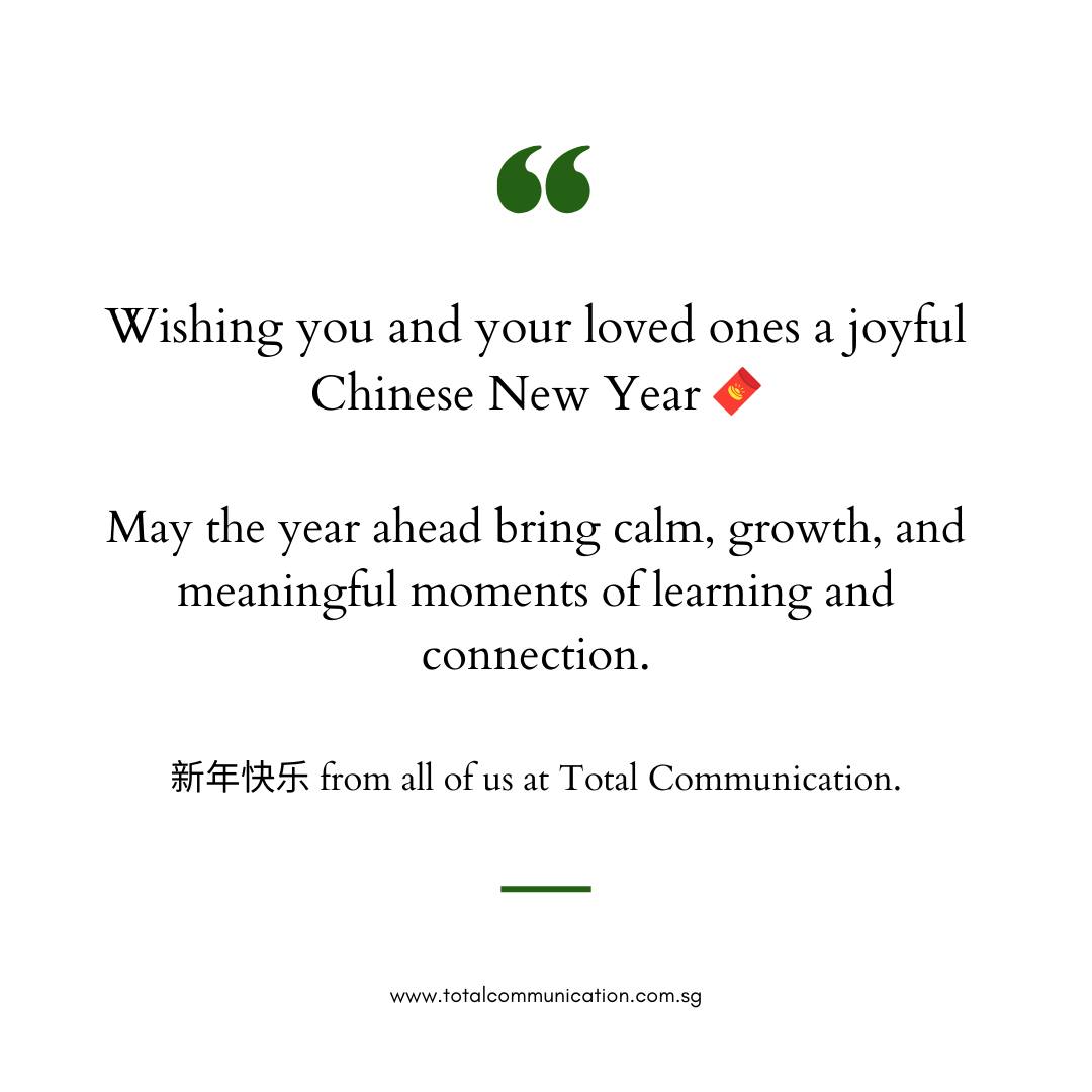 Welcoming the Lunar New Year with warm wishes for health, harmony, and growth in the year ahead. đ§§
ć°ĺš´ĺżŤäš from Total Communication.
#LunarNewYearSG #ChineseNewYear #TotalCommunication