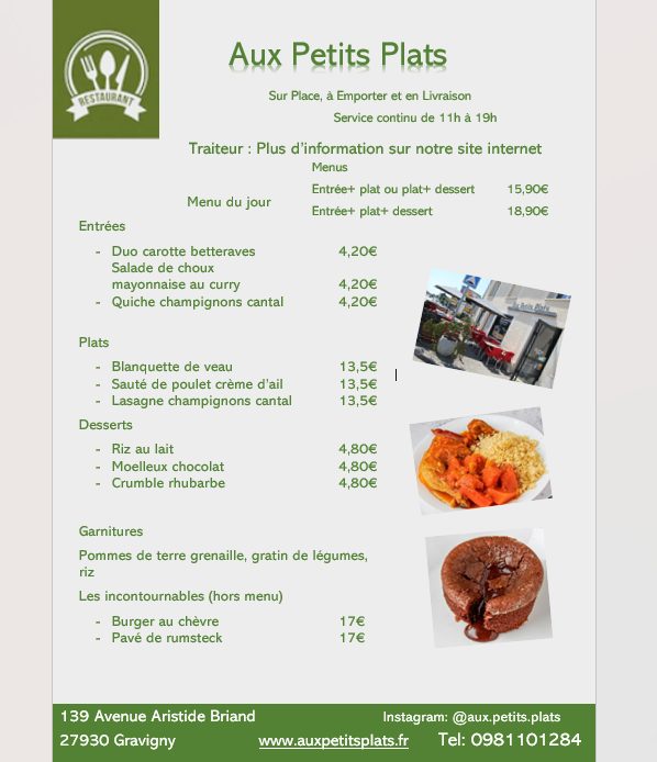 Menu du jour Lundi 16 février.