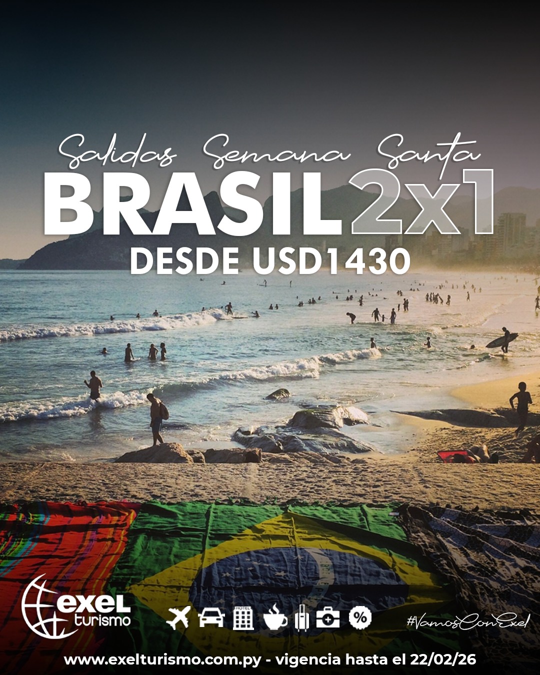Salidas Semana Santa Brasil 2x1 🇧🇷✨
Escribinos ya mismo al +595 993 607 747 y #VamosConExel 🏖️
#Brasil #Playa #viajes