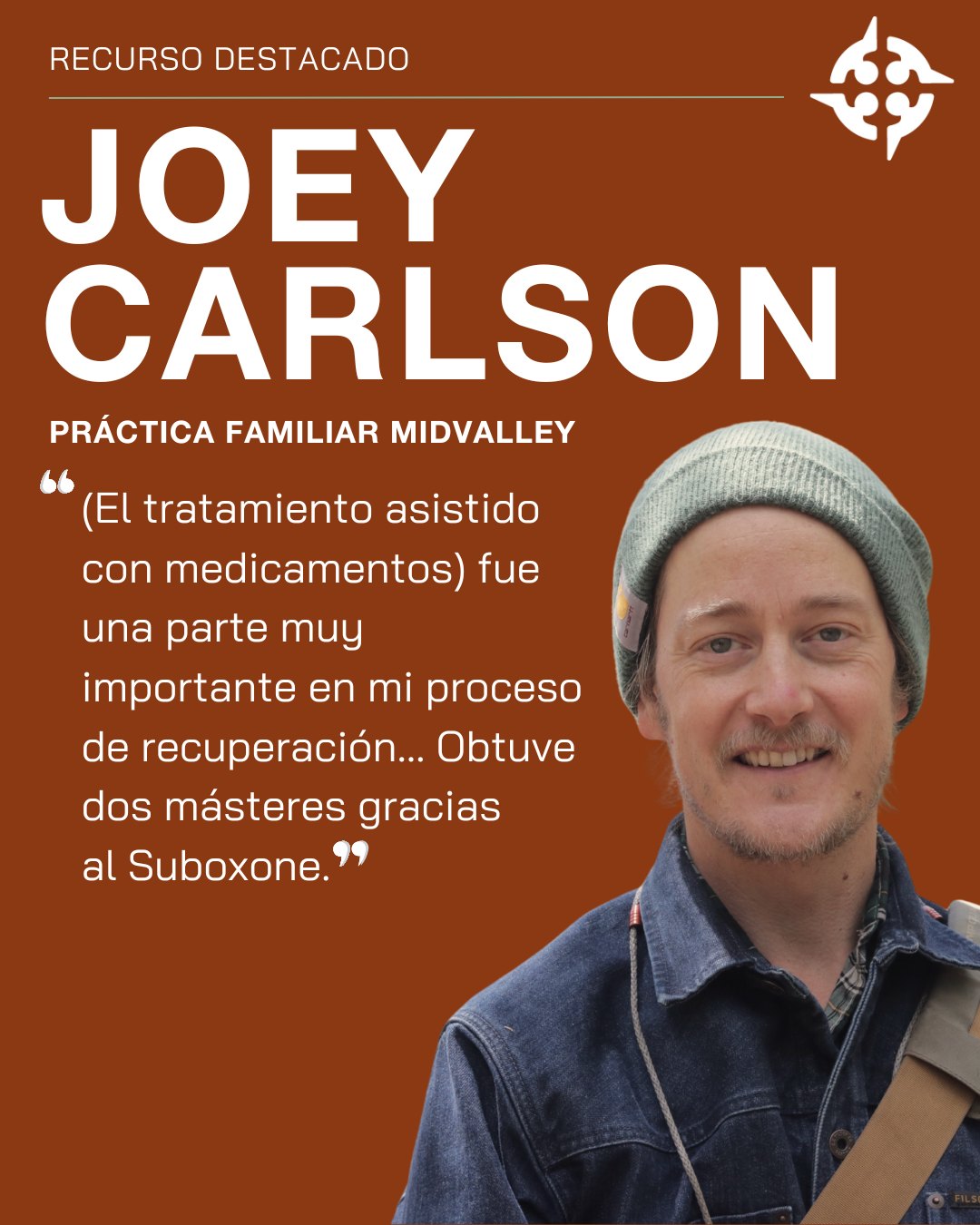 Joey Carlson comprende qué tan transformador puede llegar a ser el tratamiento asistido con medicamentos (MAT) para las personas en recuperación. Joey, Consejero Certificado en Adicciones en Práctica Familiar MidValley, utilizó el Suboxone como apoyo en su proceso de recuperación.
En Práctica Familiar MidValley, Joey se especializa en asesoramiento para la adicción y la recuperación y el manejo de la abstinencia, y es el terapeuta principal del programa de desintoxicación ambulatoria de MidValley.
Para conocer más acerca de Práctica Familiar MidValley, visite el sitio midvalleyfamilypractice.org.
Para encontrar recursos locales relacionados con el consumo de sustancias y la recuperación, visite el sitio www.communitycompass.co.
#Recuperación #SUD #MAT #ApoyoEntrePares #RecuperaciónEntrePares #Suboxone #SaludMental #eagle #silverthorne #breckenridge #frisco #aspen #glenwoodsprings #basalt #leadville #vail #carbondale #edwards #avon #silt