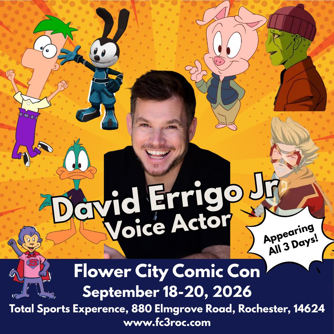 What does everyone think about getting another guest announcement?? We’re very excited to be bringing David Errigo Jr to #FC32026! David voices Ferb from Phineas and Ferb, as well as tons of other characters from X-Men 97, Tiny Toons Looniversity, and so many more! @errigovoice #experiencefc3 #whereitallcomestogether
David Errigo Jr. counts himself lucky to be doing exactly what he wants to be doing. An actor known as a go-to lead and utility character performer in animated and interactive projects, David has gathered roles in projects like X-Men '97 (Mojo, Leech, Gladiator, Banshee, Royal Messenger), Tiny Toons Looniversity (Hamton J. Pig, Plucky Duck, Arnold the Pit Bull, Chillest Cat, John Lee Dove, Gustav Von Aardvarkberg, Tommy Shark, Nerdy Whale), Phineas and Ferb The Movie, Candace Against the Universe (Ferb), Disney Dreamlight Valley/Disney Speedstorm (Oswald the Lucky Rabbit) , My Adventures with Superman (Mr. Mxyzptlk), The Witcher, Nightmare of the Wolf (Young Vesemir), DOTA II Dragon's Blood (Madox, Seneschal Eker), Justice League x RWBY: Super Heroes & Huntsmen, Part One (The Flash/Barry Allen and Rolf), Detective Pikachu (Cubone), Epic Seven (Vildred), Call of Duty Mobile (Darkwave), Shin Megami Tensei V (Gustave), Contra: Operation Galuga (Henriksen, Brownie), Starfield (Simon Ryczek, Tony Cowl, Wynn, Announcer).
His work also includes Animes such as Kuroko's Basketball (Furihata), TP Bon (Buyoyon),
Scissor Seven (White Fox), Record of Ragnarok (Young Jack the Ripper), The Great Detective Sherlock Holmes (Watson), The Case Files of Lord El Melloi II (Svin Glasscheit), The Misfit King of Demon Academy (Revest Aynie), Kotaro Lives Alone (Aota), The Seven Deadly Sins (Young Estarossa), Summer Ghost (Tomoya).
Additionally, David’s performance as Dudley the Dodo in Netflix’s “Ridley Jones” earned a nomination for an Emmy in the 2022 Children’s and Family Awards in the category Outstanding Voice Performance in a Preschool Animated Program. Keep your eyes and ears open because more and more projects are on their way..