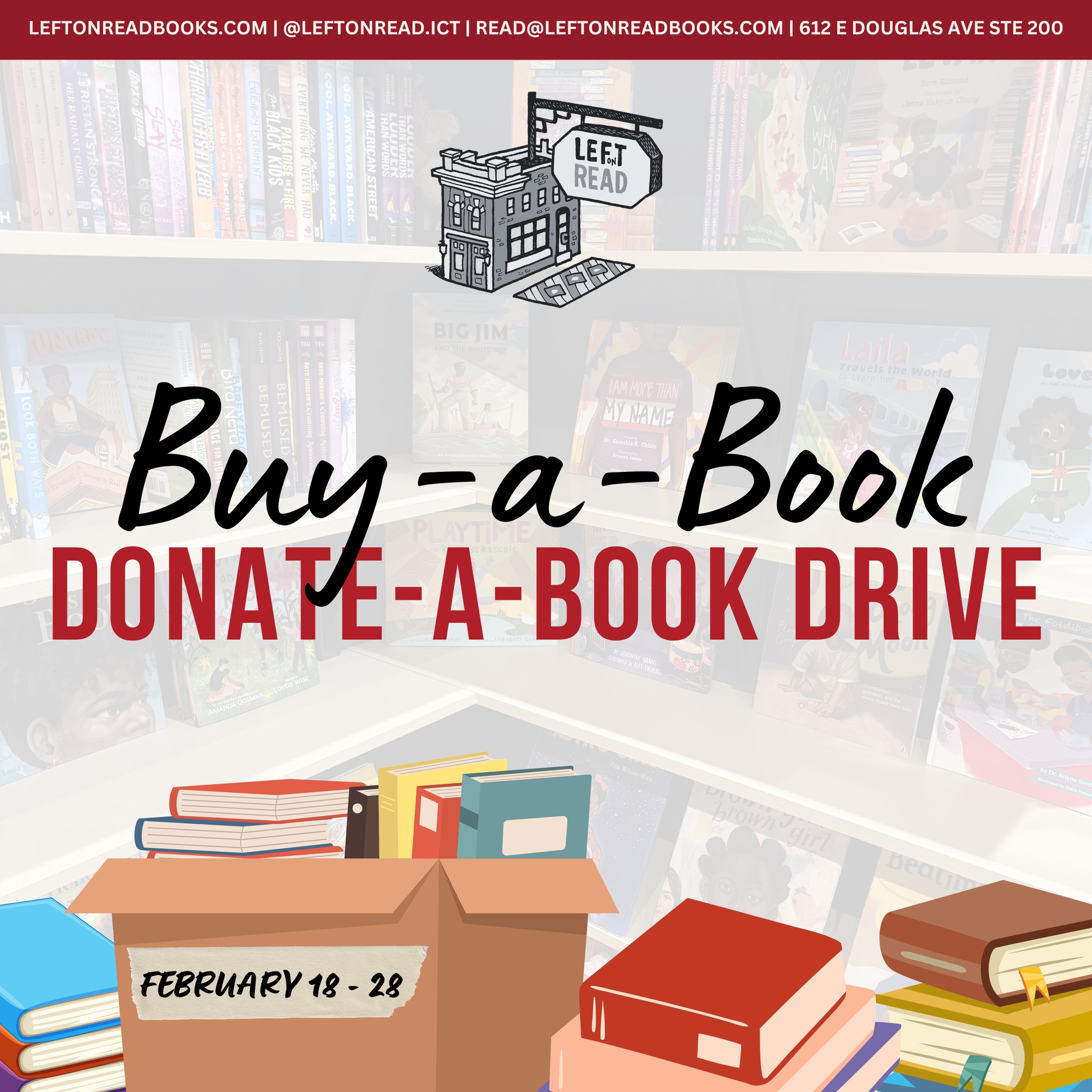 Black Children’s Book Week is almost here and we can’t wait. So much so, that we’re kicking things off Wednesday, February 18 with our Buy-a-Book, Donate-a-Book Drive at Left on Read.📚
💳 Purchase any children’s book and get 20% off a second book for donation in support of educators and children in need of diverse, affirming reading materials. Because when children see themselves in the stories they read, it shapes their confidence, imagination, and sense of what’s possible.✨
🗓 Step 1: Stop by 612 E Douglas Ave, Ste 200, starting Wednesday, February 18 at noon (through Saturday, February 28 at 6).
📕 Step 2: Pick a children’s book.
📙 Step 3: Pick another at 20% off.
🍎 Step 4: Leave it to Left on Read to get it into the hands of our amazing local teachers and young learners.
See y’all soon!🙋🏾♀️