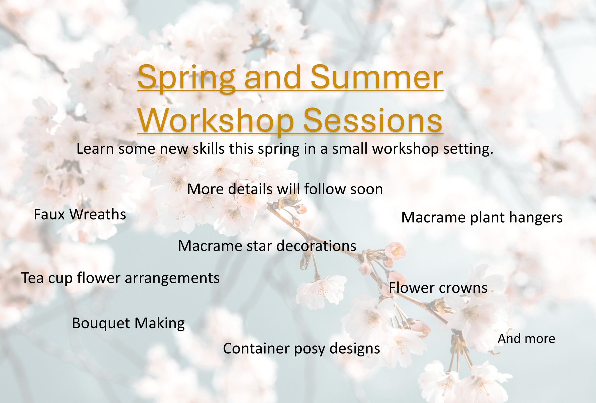 SPRING WORKSHOP SESSIONS
Explore Our 2026 Spring Workshop Sessions. Please find attached the schedule and kindly inquire for more information or to secure your booking.
