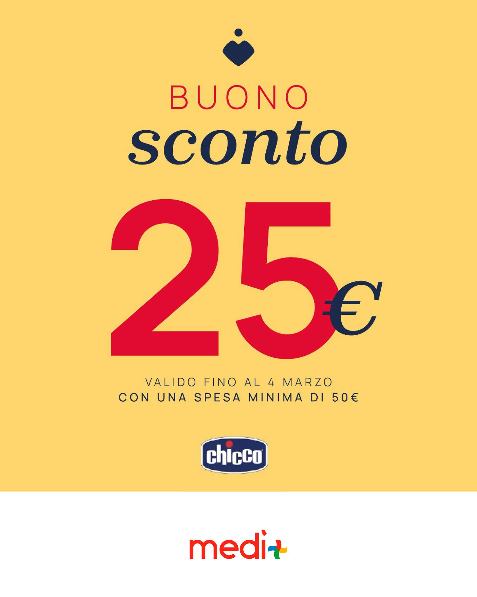 Amore formato risparmio!👶🏻
Solo da chicco, potrai approfittare di un buono sconto del valore di 25€ su una spesa minima di 50€.😍
Ti aspettiamo al Centro Commerciale Medì, ma solo fino al 4 marzo!
#centrocommercialemedì #chicco #risparmio