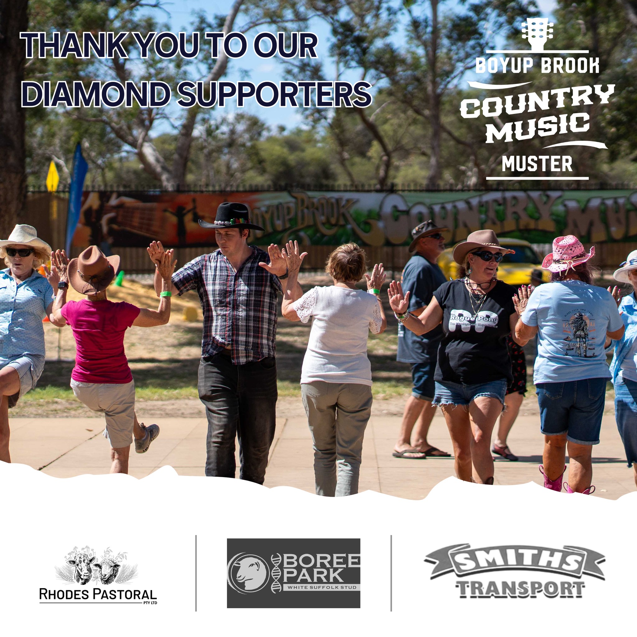 💎 Our Diamond Supporters are true champions of the Muster 💎
Your commitment makes a real difference and helps us deliver an unforgettable weekend in Boyup Brook.
We couldn’t do this without you @rhodespastoral | @boreeparkstud | Smiths Transport