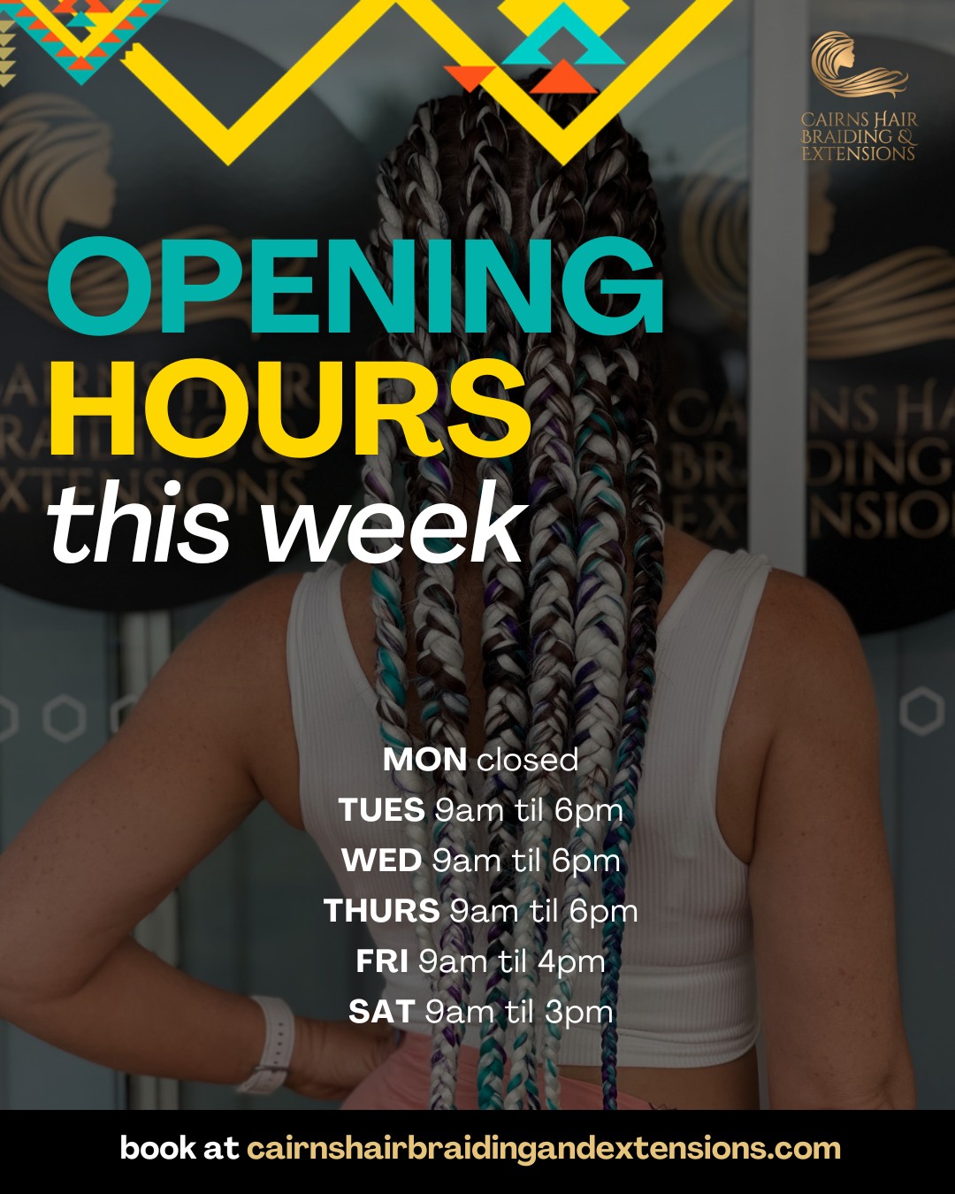 🌴We’re open this week at Cairns Hair Braiding & Extensions
OPENING HOURS THIS WEEK ARE:
• Tuesday to Thursday: 9am to 6pm
• Friday: 9am to 4pm
• Saturday: 9am to 3pm
To ensure we can give you the time and care you deserve, we recommend booking ahead via our website! Unsure what to book? The answer is simple - book a consultation as your first step as this allows dedicated time to chat and find the most suitable hair solution for you.
Our services include:
• All forms of Braiding
• All methods of Remy Human Hair Extensions & Hair Loss Solutions
• Dreadlocks (Temporary Crochet, Permanent Crochet, Interlocking, Loc Detox, Maintenance & Styling - natural or with additions)
• Keratin, Nanoplasty, Hair Botox & Silk Presses
• Colour, Hair Lightening Services, Treatments & Cuts
• Hair Memberships & DIY Braids Packages
• Training & Mentorship
🔗 Book online via our website
-
🔔 Planning ahead?
Next week’s hours will differ, with later finishes on Friday and Saturday. We recommend booking early to secure your ideal spot and avoid missing out.
P.S.
✨ Are you an Independent stylist & or beauty professional?? ✨
Interested in renting space and running your business your way?
Enquire about the Crown Collective today - a collaborative salon space for self-employed creatives.
#professionalhairdresser #ExtensionSpecialist #cairnshairbraidingandextensions #CairnsHairSalon #CrownCollective #TheCrownCollective #cairnshairsalon #HealthyHairJourney #hairsaloncairns #CairnsCitySalon