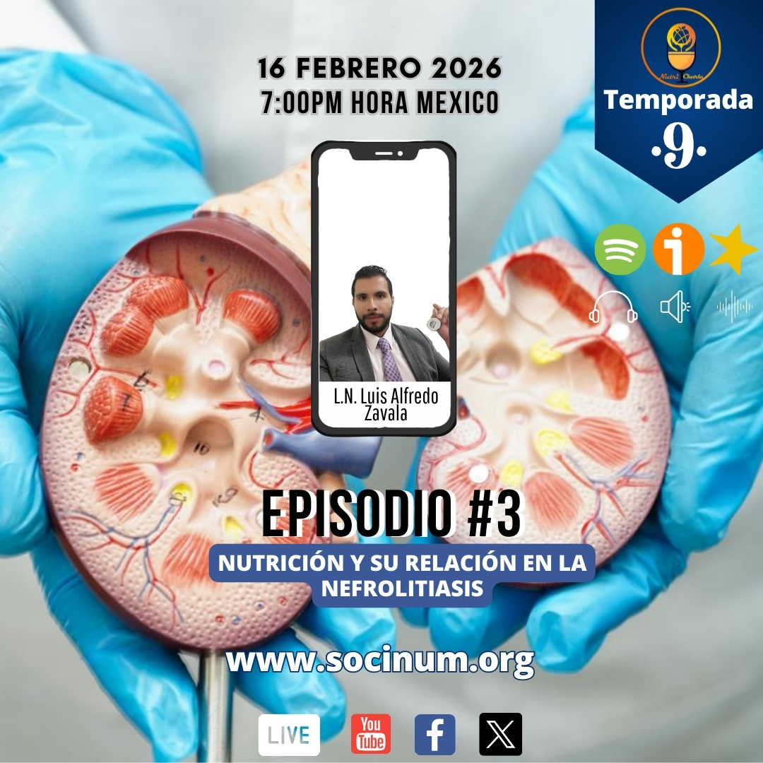 𝕋𝕖𝕞𝕡𝕠𝕣𝕒𝕕𝕒 #9 Episodio #3
Fecha: 16 de febrero 2026 | 7:00pm hora centro México
Invitado: L.N. Luis Alfredo Zavala
Tema: Nutrición y su relación en la nefrolitiasis
#NutriCharla ♩♪♫ 𝑷𝒐𝒅𝒄𝒂𝒔𝒕 ♫♪♩ 𝘦𝘯 𝘷𝘪vo
Se trasmitirá a través de; 𝗦𝗽𝗼𝘁𝗶𝗳𝘆, 𝗶𝘃𝗼𝗼𝘅, 𝗜𝗻𝘀𝘁𝗮𝗴𝗿𝗮𝗺, 𝗙𝗮𝗰𝗲𝗯𝗼𝗼𝗸, 𝗬𝗼𝘂𝗧𝘂𝗯𝗲 y 🆇
.
"𝙳𝚒𝚜𝚛𝚞𝚖𝚙𝚒𝚎𝚗𝚍𝚘 𝚗𝚞𝚝𝚛𝚒𝚌𝚒𝚘𝚗𝚊𝚕𝚖𝚎𝚗𝚝𝚎, 𝚑𝚊𝚌𝚒𝚊 𝚞𝚗𝚊 𝚖𝚎𝚓𝚘𝚛 𝚜𝚊𝚕𝚞𝚍"
.
🌐www.socinum.org
📨contacto@socinum.org
🔰 Instagram: https://instagram.com/socinum_ac
🔰 X: https://x.com/SocinumORG
🔰 Facebook: https://facebook.com/socinum.org
🔰 YouTube: https://www.youtube.com/c/SOCINUMAC
🔰 Tiktok: https://www.tiktok.com/@socinum_a.c
🔰 🎙ivoox: https://mx.ivoox.com/es/s_p2_1277105_1.html
🔰 🎙Spreaker: https://www.spreaker.com/show/podcast-nutricharla
🔰 🎙Spotify:
https://open.spotify.com/user/31l4eegkvkttccjoyff4ivmxgjuu
.
..
…
#SOCINUM #SOCINUM_AC #NutriPodcast #EducaciónContinuaEnNutrición #PodcastDeNutrición #TemasDeNutrición #Nutrición #PodcastNutricional