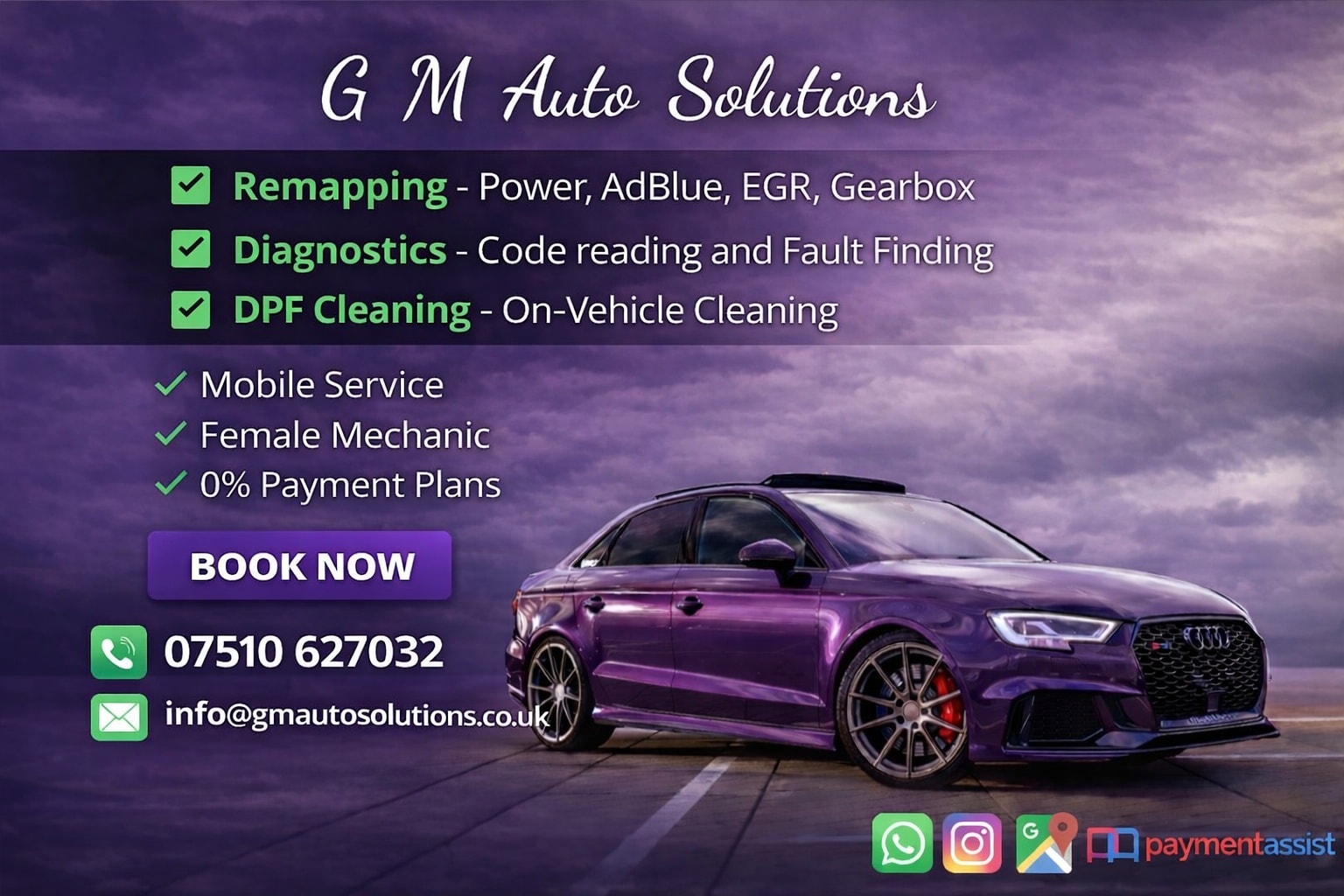🟪 Mobile Mechanic
🟩 Diagnostics
🟪 DPF Cleaning
🟩 AdBlue Diagnostics
🟪 Pre-Purchase Vehicle Inspection
🟩 Hydrogen Carbon Cleaning
🟪 Dash Camera Installation
🟩 Code Reading and Battery Health Check
🟣 Stage 1 - Perfect for Towing and Power
🟢 Economy Map - Improve MPG return
🟣 Gearbox Tuning
🟢 Launch Control
🟣 DPF
🟢 EGR
🟣 AdBlue/SCR
🟢 Intake Swirl Flaps
🟣 Hydrogen Carbon Cleaning
🟢 Immediate and noticeable results
🟣 Remove carbon from within the cylinder
🟢 Clean injector nozzle of carbon blockages
🟣 EGR and intake cleaning
🟢 Improve MPG
🟣 Smoother gear changes and acceleration
🟢 Prevent carbon related failures
🟣 Reduce emmissions
🟢 Release sticky turbo veins
🛞 I Come To You! 🛞
💳 Card , Cash or Bank Transfer 💸
⏳️ 3 or 4 Month Payment Plan ⌛️
📋 Fully Insured 🗄
👩🔧 Female Technician 👩🔧
✅️ Genuine Authorised Tools ☑️
🚗 Car, Van & Truck Tuning 🚚
📍 Norfolk & Suffolk 🗺
07510 627032
info@gmautosolutions.co.uk
#Remapping #ECUtuning #Alientech #Kess3 #HydrogenCarbonCleaning #CarbonCleaning #ECUtuning #AdBlue #SCR #EGR #ForteTreatments #DPF #DPFcleaning #OnCarClean #Diesel #CodeReading #Diagnostics #Topdon #GreatYarmouth #Lowestoft #Gorleston #Bradwell #Beccles #Acle #Norwich #FemaleMechanic #FemaleTech #MobileMechanic