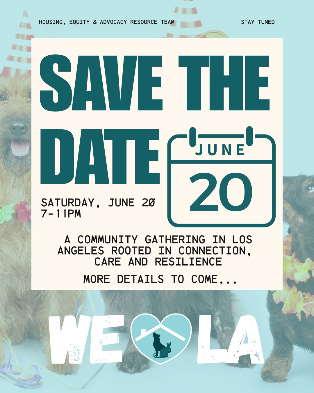 We HEART LA and weāre coming together to celebrate the people who make it a beautifully diverse community. š©µ
Save the date for an evening gathering rooted in connection, care, and collective resilience. We look forward to honoring the work of our community partners and amplifying our clientsā stories of resilience and the bond they have with their beloved pets.
Save the date:
š June 20
ā° 7ā11PM
More details coming soon.