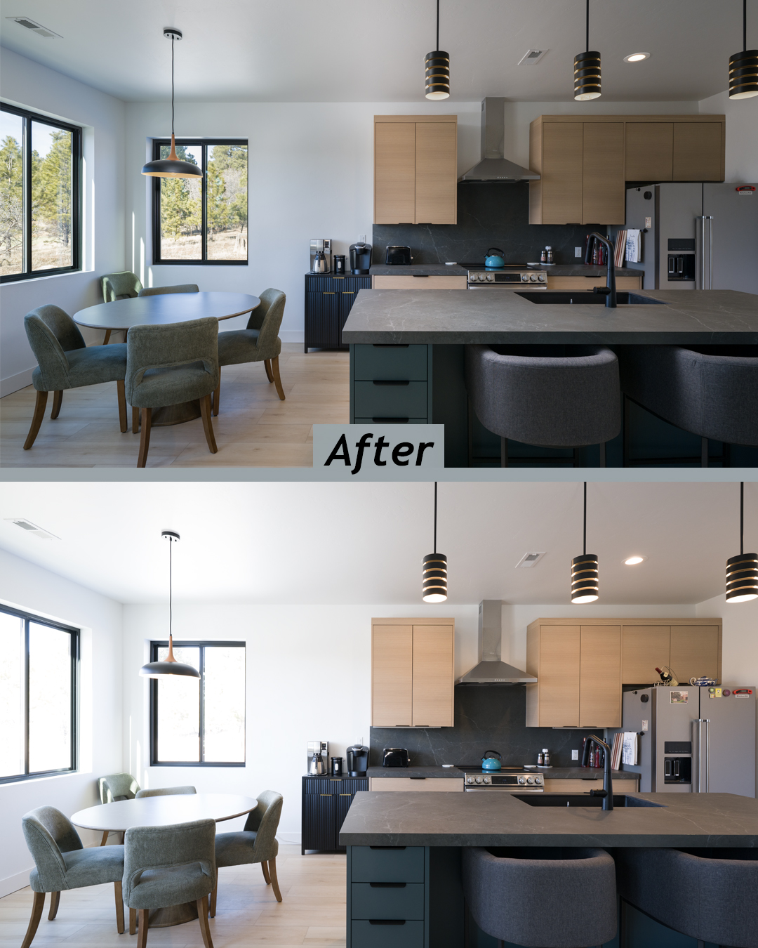 Where modern lines meet everyday living.
Clean cabinetry. Matte black accents. Warm wood tones grounding the space. This kitchen doesn’t shout — it whispers confidence.
The island anchors the room, designed for morning coffee, late-night conversations, and everything in between. Natural light filters in from multiple angles, keeping the palette soft and elevated. Every finish feels intentional. Every line feels considered.
I help homes and spaces show up the way they’re meant to be experienced.
If you’re ready to tell your story through intentional imagery, let’s create it together.
📩 Inquire via DM or link in bio
.
.
#Marketing #retouching #marketingservices #ArchitecturalPhotography #VisualStorytelling #DesignDriven #joncahillphoto #customhomedesign #KitchenEssentials #beforeandafter