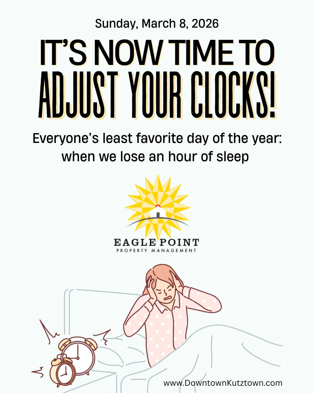 Spring forward = one less hour of sleep, two more cups of coffee. ☕⏰ You got this. #eaglepoint #downtownkutztown #KU #goldenbears #kutztownuniversity #livehowyouwantto #EPPM #March #sleep #DaylightSaving #coffee