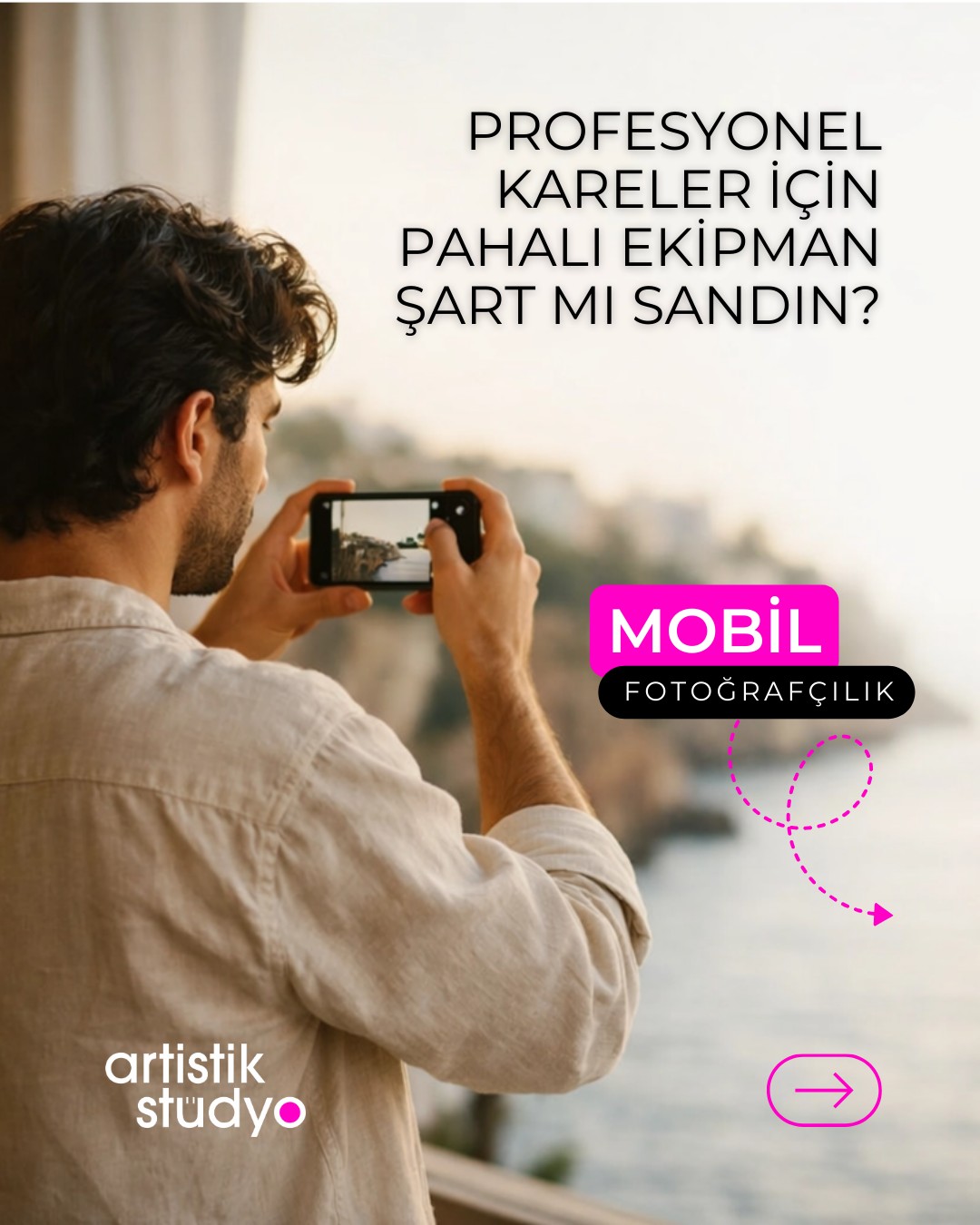 Sıradan fotoğraflara son! 📸 Artistik Stüdyo’da, elindeki telefon ne olursa olsun, Antalya’nın eşsiz güzelliklerini profesyonel bir gözle yakalamayı öğreniyorsun. İlk görseldeki gibi bulanık karelerden, son görseldeki gibi büyüleyici manzaralara geçiş yapmak senin elinde! ✨
Atölyemizde sadece teknik bilgi değil, aynı zamanda ilham veren bir topluluğun parçası olmanın keyfini çıkar. Eğitmenlerimizle birlikte, samimi bir ortamda fotoğrafçılığın sırlarını keşfet. Arkadaşınla gel, hem öğren hem eğlen, üstelik avantajlı fiyatlarla! 👯♀️
Haydi, sen de Artistik Stüdyo ailesine katıl ve kendi hikayeni karelere sığdır! 📍 Muratpaşa/Antalya. Detaylar ve kayıt için DM veya profilimizdeki linke tıkla!
#ArtistikStüdyo #MobilFotoğrafçılık #AntalyaFotoğrafKursu #TelefonlaFotoğrafçılık #Muratpaşa #FotoğrafAtölyesi #ÖnceSonra #Sanat #Hobi