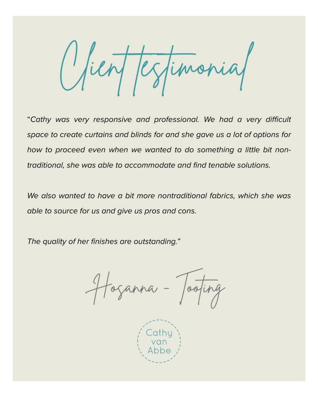 Always nice to get some lovely feedback from a client! It was indeed a tricky space as there was no symmetry and it was a high traffic area. But we got there in the end.
#romanblindmakers #cushionmakers #tootingnewsie #fulham #northcoteroad #romanblindmaker #balhamnewsie #softfurnishing #TootingBec #southlondon #softfurnishings #tooting #southwestlondonmums #tootingmums #balhamlife #madetomeasure #cushioncover #windowtreatments #curtainmaker #earlsfield #handmade #balham #wandsworth #localmaker #localmakers #bespoke #smallbusiness #reviews #clienttestimonial