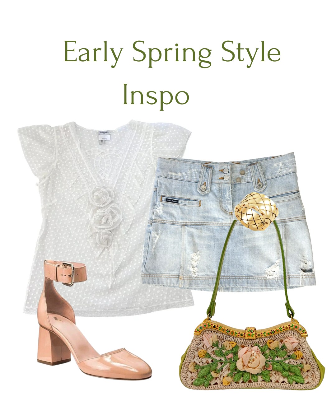 Spring, the Chanel way. 🌷
— Chanel Cruise 2007 white mesh polka dot blouse with rose brooch $679.99
— Dolce & Gabbana light wash denim mini $349.99
— Red Valentino blush patent heels $249.99
— Vintage Valentino floral handbag $750.00
— 18k Chanel Matelassé quilted gold ring $4200.00
Soft romance meets effortless structure.
Available now. DM for details.
#SpringStyle #ChanelCruise #DolceGabbana #RedValentino #VintageValentino #LuxuryResale #ParisianChic #BoutiqueLuxury #DesignerFinds #SpringEdit