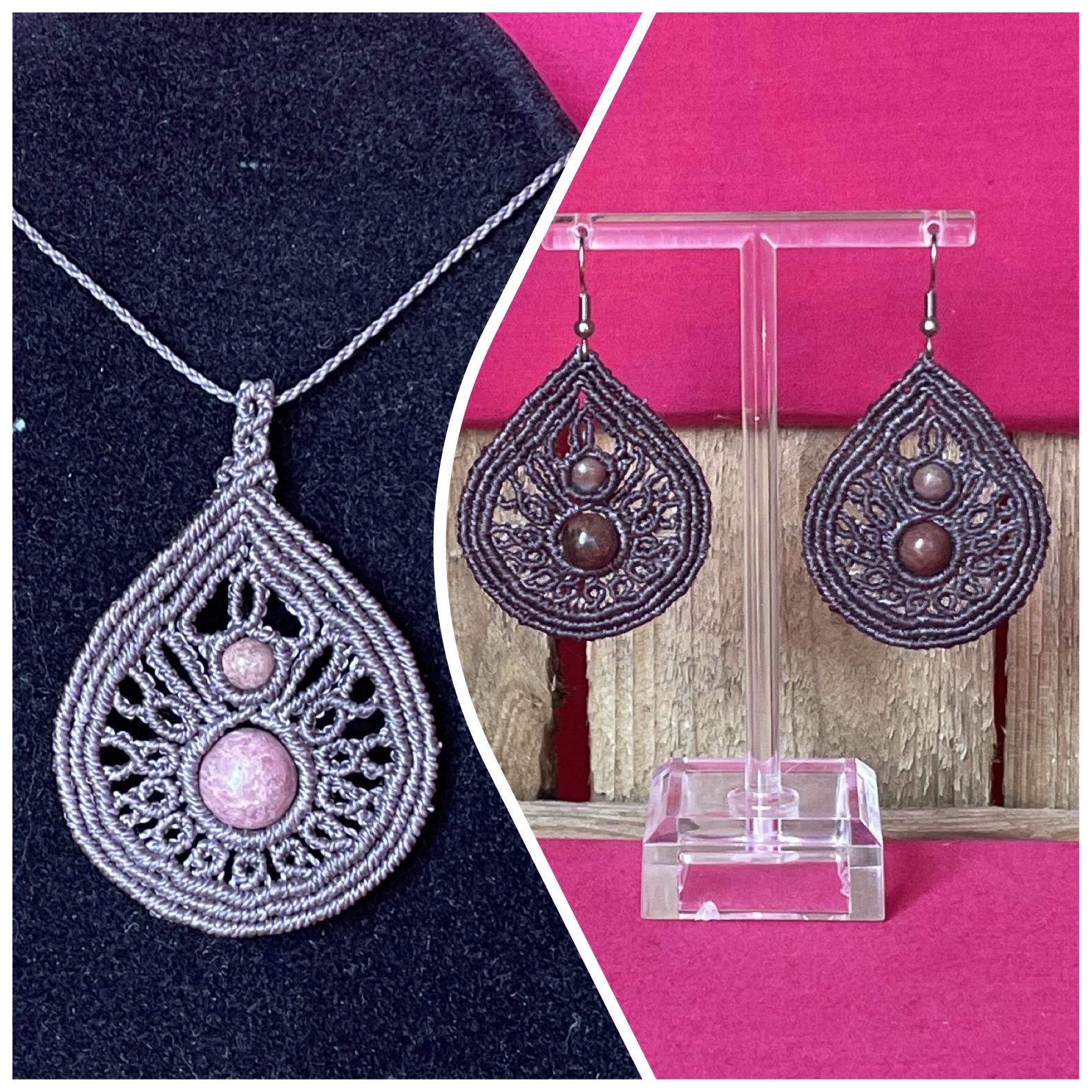 Arabesque – Rhodonite
Une goutte délicate, des courbes fines, un jeu de relief subtil…
Arabesque est entièrement réalisée à la main en micro-macramé.
Au centre, la Rhodonite révèle ses nuances rosées naturelles, symbole d’équilibre émotionnel et de douceur.
Chaque nœud est réalisé avec patience, rendant chaque création unique.
Un bijou délicat, élégant et chargé de sens
Disponible sur www.atelierartizen.com
#BijouArtisanal #MicroMacramé #Rhodonite #CréationFrançaise #FaitMain #Artisanat #BijouUnique #BijouBohème #PierreNaturelle #Créatrice #MacraméBijoux