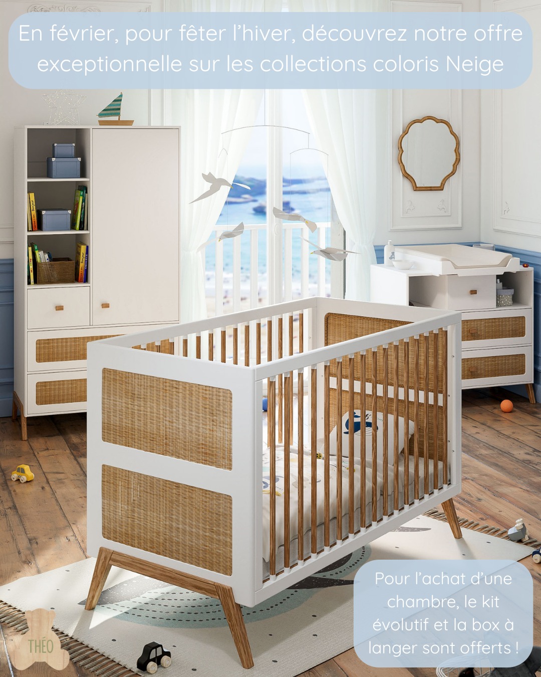 ✨En février, pour fêter l’hiver, découvrez notre offre exceptionnelle sur les collections coloris Neige
- Pour l'achat du lit, le kit évolutif est offert
- Pour l'achat de la commode, la box à langer est offerte
- Pour l'achat de la chambre duo ou complète, le kit évolutif et la box à langer sont offertes !
✨Profitez-en sur www.theo-bebe.fr
#chambre #theobebe #bienetrebebe #litevolutif #mobilierdurable #chambrebebe #designdurable #designfrancais #rotin #PromoHiver #designfrançais #mobilierbebe