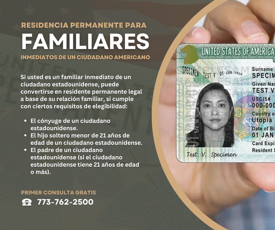 La ley de inmigración de los Estados Unidos permite que ciertos familiares inmediatos de ciudadanos estadounidenses puedan solicitar la residencia permanente (Green Card) a través de una petición familiar.
De acuerdo con USCIS, los familiares inmediatos incluyen generalmente al cónyuge de un ciudadano estadounidense, los hijos solteros menores de 21 años, y los padres de un ciudadano estadounidense mayor de 21 años. Estas categorías no están sujetas a límites anuales de visas, lo que puede permitir un proceso más directo en comparación con otras categorías familiares.
Cada caso es diferente y el proceso puede variar dependiendo del historial migratorio y la forma de entrada al país, por lo que es importante recibir orientación legal antes de iniciar cualquier solicitud.
Para una consulta gratis llámenos al 773-762-2500
#abogadosdeinmigración