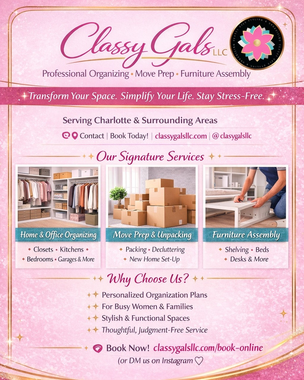 Your home should feel peaceful… not overwhelming.
From attics to laundry rooms to playrooms, we don’t just “clean up” — we create systems that make your space functional, beautiful, and easy to maintain.
Sophia said it best — efficiency, professionalism, and results that exceeded expectations. And that’s the standard every single time.
If your home feels chaotic, cluttered, or just needs a reset… we’re ready.
Serving Charlotte & surrounding areas.
Book your consultation today at classygalsllc.com
Or send us a DM to get started.
Let’s transform your space. 💗