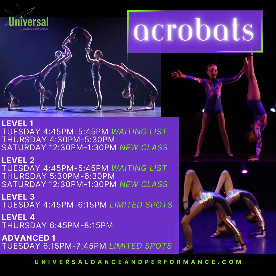 Level up your tricks in Acrobats! ⭐️🤸🏼♀️
Our acro classes build flexibility, strength and balance every single week — while growing confident, capable dancers.
✨ New Saturday classes added
✨ Limited spots in Level 3 + Advanced
✨ Waiting lists already forming
Don’t miss out! Secure your child’s spot today and train with us 💪💜
#acrobatic #acrobaticarts #perthdance #southperth #como #dancefamily #udp #kidsdanceclasses