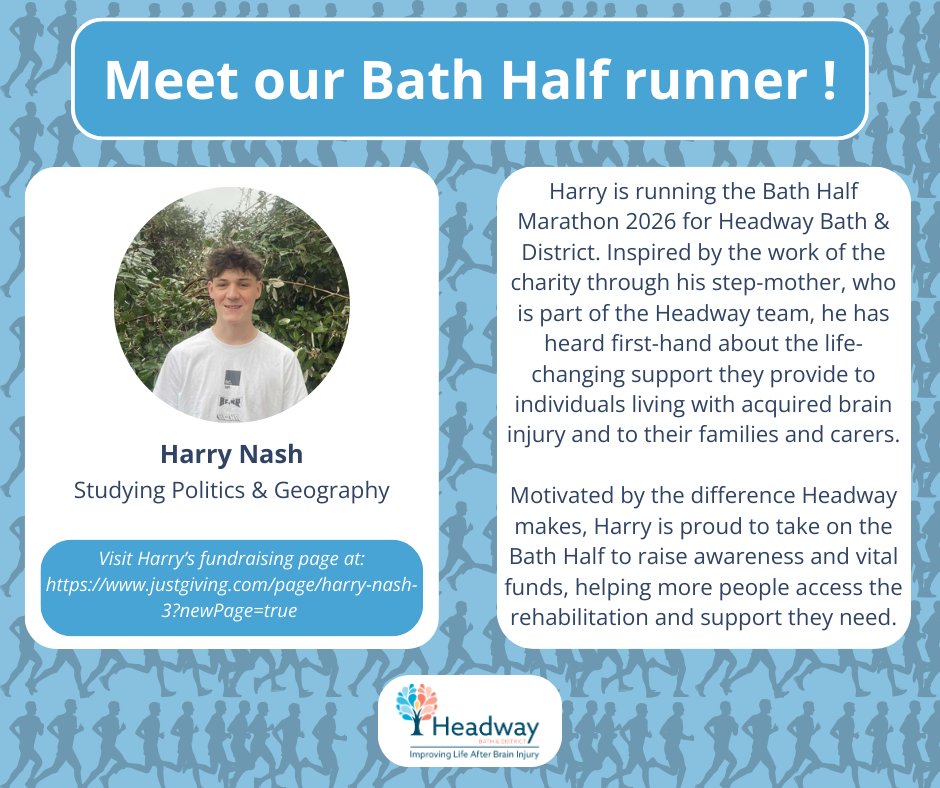 Harry is running the Bath Half Marathon 2026 to raise funds for Headway Bath and District.
For more information about Harry's journey, and how to donate, please visit the link in on in our bio!
If you’re able to support his fundraising, every donation makes a real difference. Goodluck Harry!
🔗 Donate via the link in our bio 💙
#BathHalf #HeadwayBath #Fundraising #CommunitySupport #Charity