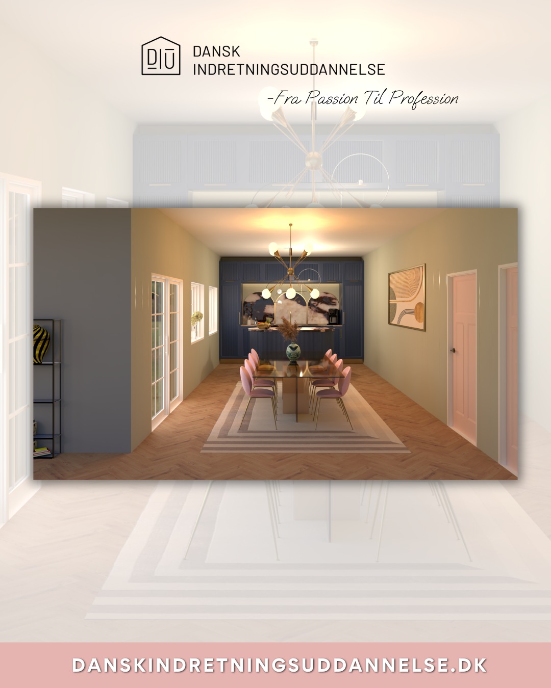 ✨ Tinnes allerførste renderinger i V-Ray! ✨
Og ja… det her er første gang hun renderer 🤍
I modul 10 er vores DIU-studerende nået dertil, hvor de har så godt styr på SketchUp, at de begynder at arbejde professionelt med V-Ray renderinger.
Her handler det ikke længere kun om at “tegne” et rum –
men om at skabe stemning, materialer, lys og stil.
Tinne har kastet sig ud i en smuk og modig kombination:
🖤 Nordisk Art Deco
– med rene linjer, dybe kontraster og en luksuriøs ro.
Vi er SÅ imponerede 🔥
🍃Rendering er processen, hvor en 3D-model omdannes til et realistisk billede med lys, materialer og skygger.🍃