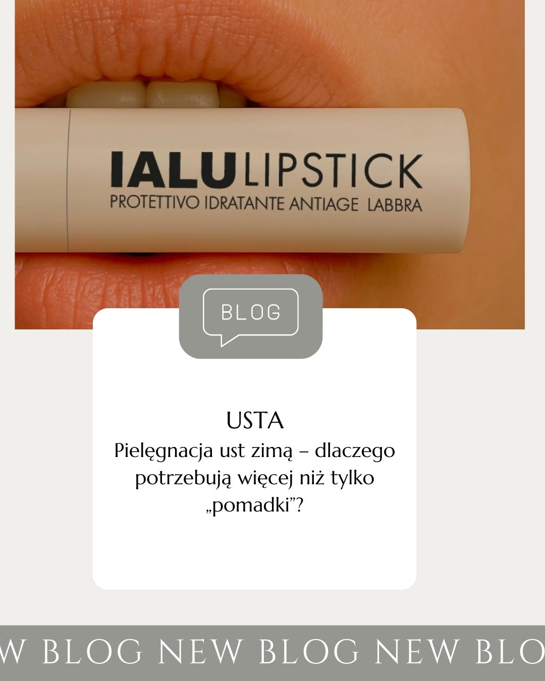 Zimą usta są jedną z najbardziej narażonych partii skóry. Cienki naskórek, brak gruczołów łojowych oraz ciągła ekspozycja na mróz, wiatr i suche powietrze sprawiają, że bardzo szybko tracą nawilżenie.
Efekt?
Uczucie ściągnięcia, pęknięcia, pieczenie i przyspieszone starzenie się czerwieni wargowej.
Dlatego zimowa pielęgnacja ust powinna opierać się nie tylko na doraźnym „natłuszczaniu”, ale na realnym wsparciu bariery ochronnej, głębokim nawilżeniu i działaniu anti-age.