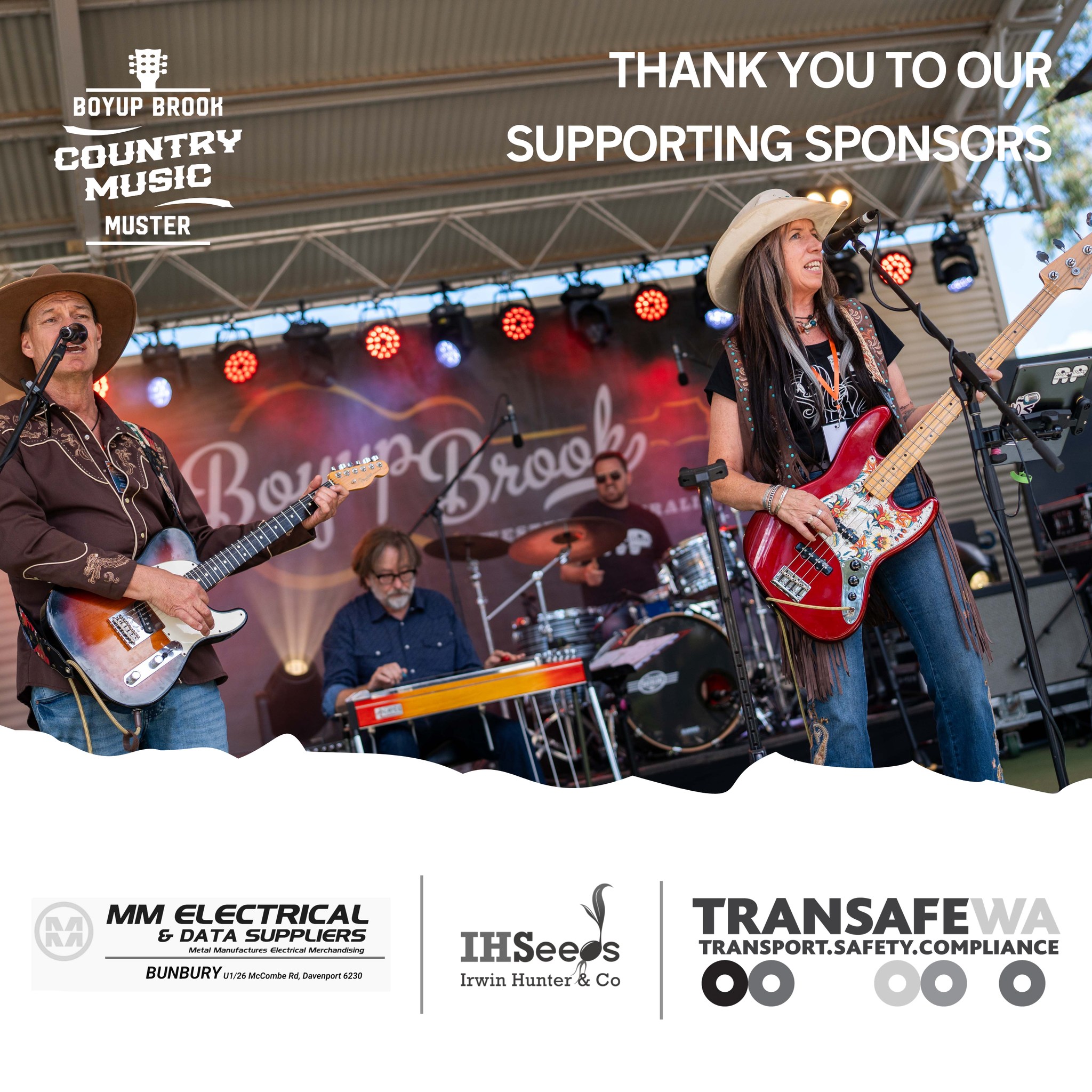 Thank you to our Supporting Sponsors who step in, lend a hand and help make it all happen behind the scenes.
Your support strengthens our festival and our town. We’re so grateful to have you with us. 🙌
@mmelectrical | IH Seeds | @transafewa