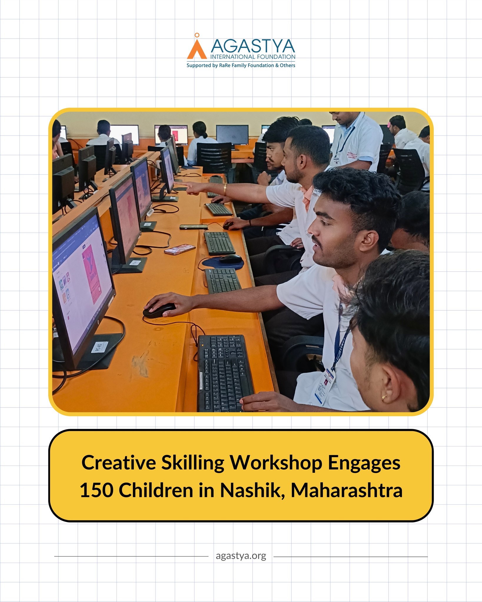 The Creative Skilling Program hosted a 3-day Creative Skilling Workshop at Bhonsala Institute of Nursing College, Nashik, Maharashtra bringing together 150 Children and 5 teachers for an engaging learning experience.
Over three days, sessions explored creative thinking, basic design principles, digital skills, and hands-on activities that encouraged Children to think differently and apply ideas in practical ways. The space was filled with curiosity, questions, and active participation.