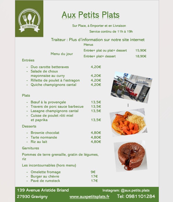 Menu du jour Mercredi 18 Février.