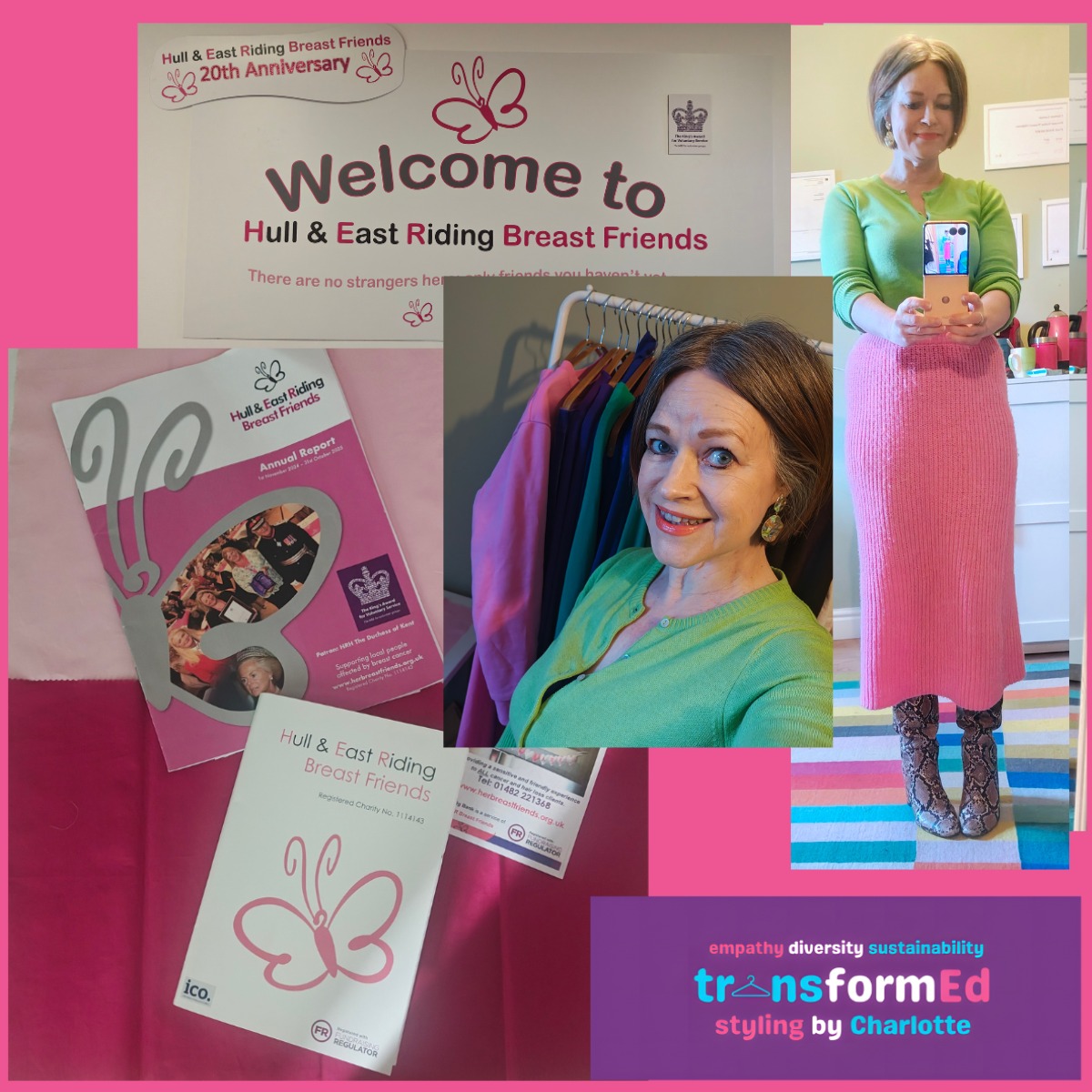 When you're familiar with the psychology of colours and you just can't help wearing appropriate ones... Yesterday it was pink for caring and green for health & wellbeing for a visit to local @herbreastfriends breast cancer charity. They do incredible work locally and have amazing premises in Hull City Centre including dedicated wig and bra fitting areas and treatment rooms. I'm looking forward to talking all things body confidence and the impact of colour at a coffee morning there in the summer.