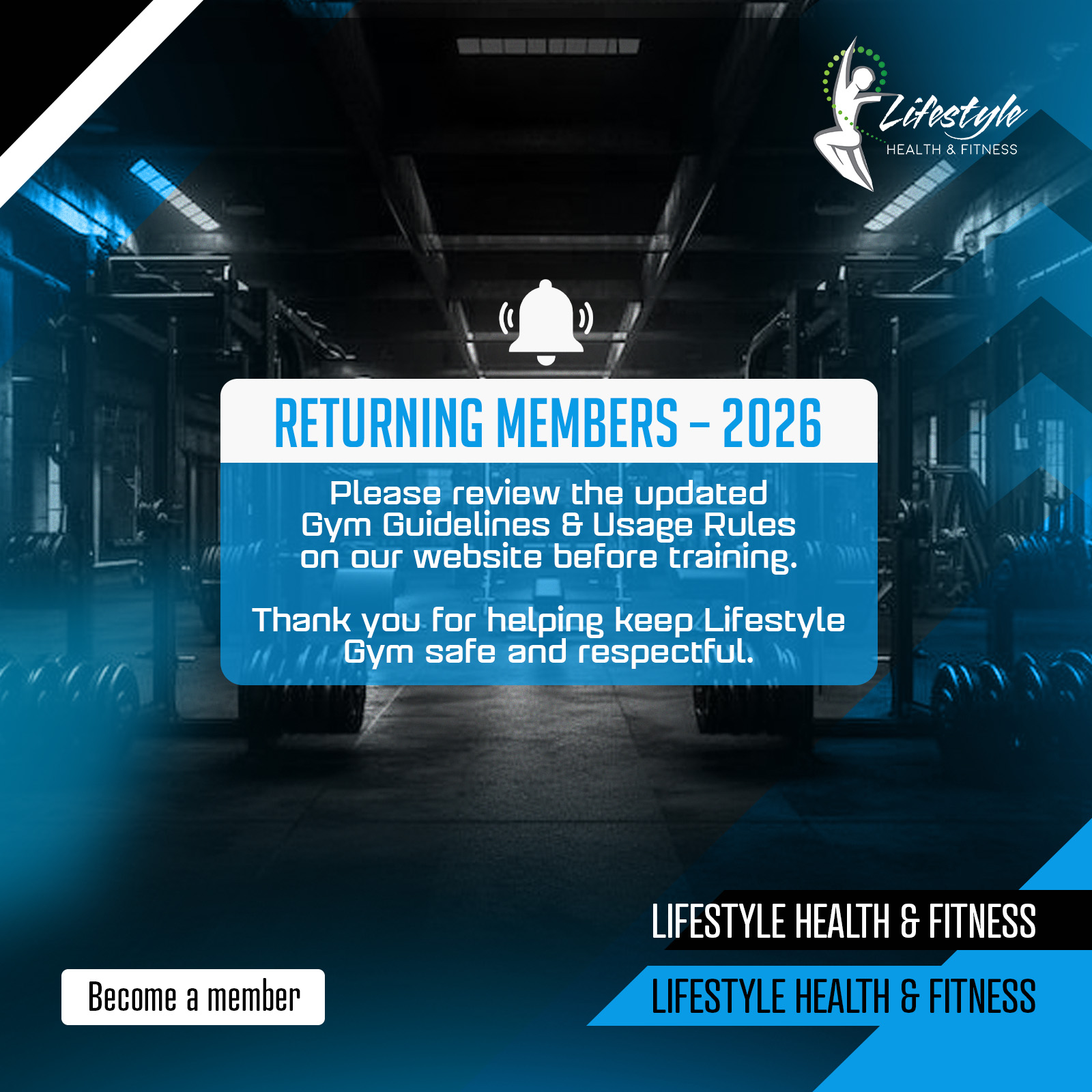 Returning Members โ 2026
Before your next workout, please review the updated Gym Guidelines & Usage Rules to keep Lifestyle Gym safe and respectful.
๐ PDF Guidelines: https://8977daa1-aa9a-446e-8455-92d7ef9ea726.filesusr.com/ugd/192a81_59bbe75f131748af9cfcb04e21dd4303.pdf
๐ More info: https://www.lifestylegyms.com/