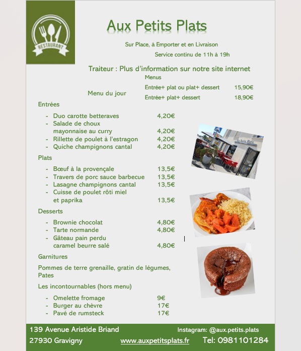 Menu du jour jeudi 19 Février.