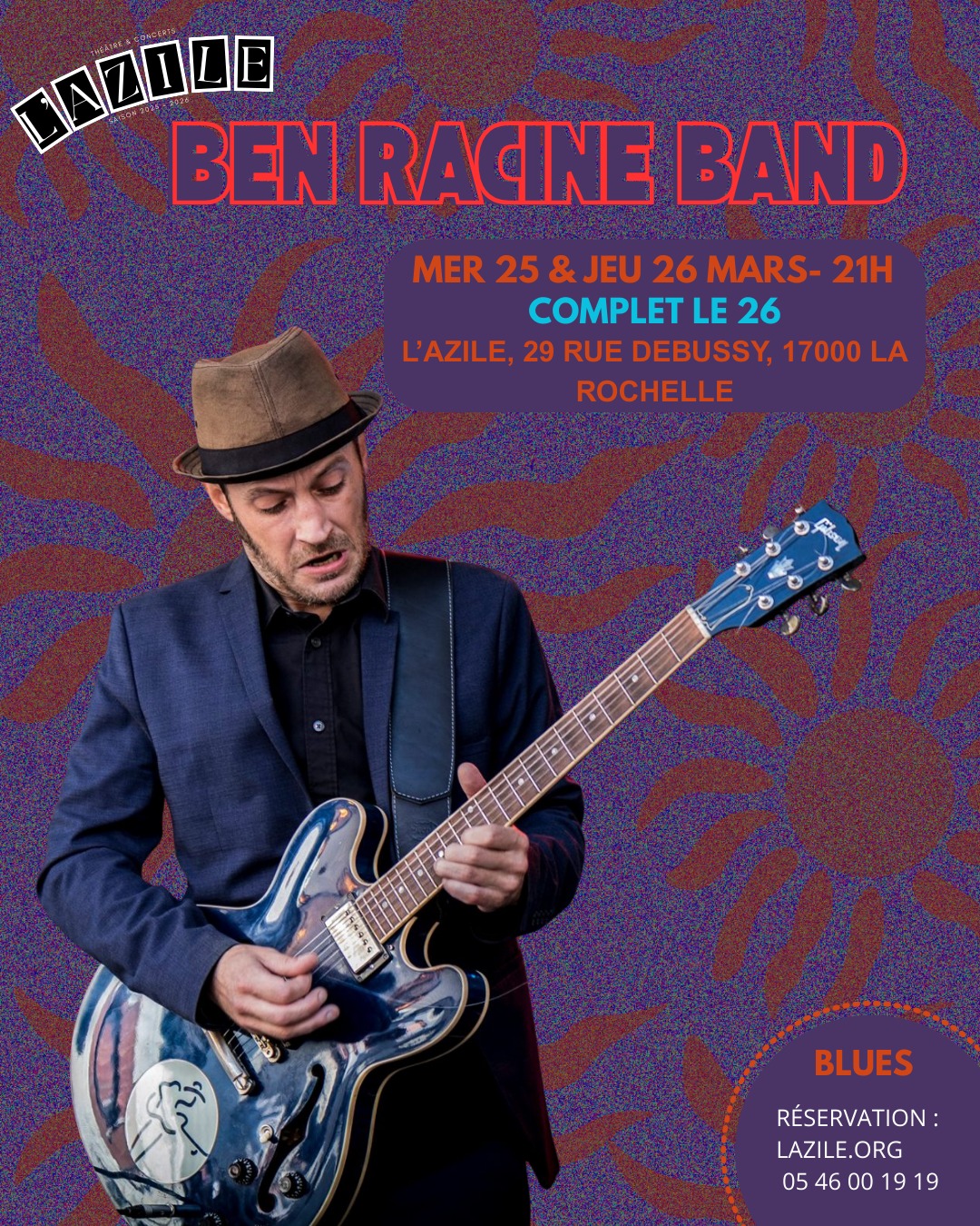 🎶Retrouvez Ben Racine Band le mercredi 25 & jeudi 26 mars à 21h à l'Azile.
📖Le Ben Racine Band est aujourd’hui l’un des groupes blues les plus acclamés de Montréal. Porté par la voix puissante et soulful de Ben, le groupe s’est forgé une signature unique : une rythmique solide, des cuivres percutants et une Telecaster tranchante.
Nommé dès 2013 aux Maple Blues Awards, le groupe accompagne plusieurs grandes figures du blues, dont Kenny “Blues Boss” Wayne, Shakura S’Aida, Curtis Salgado, Thornetta Davis et Dawn Tyler Watson. Avec cette dernière, ils remportent l’International Blues Challenge 2017 à Memphis, où Ben reçoit l’Albert King Award du guitariste de l’année. Leur album Mad Love est ensuite sacré meilleur album blues aux Juno et Maple Blues Awards 2020.
🎫Billetterie : lazile.org/billetterie - 05 46 00 19 19