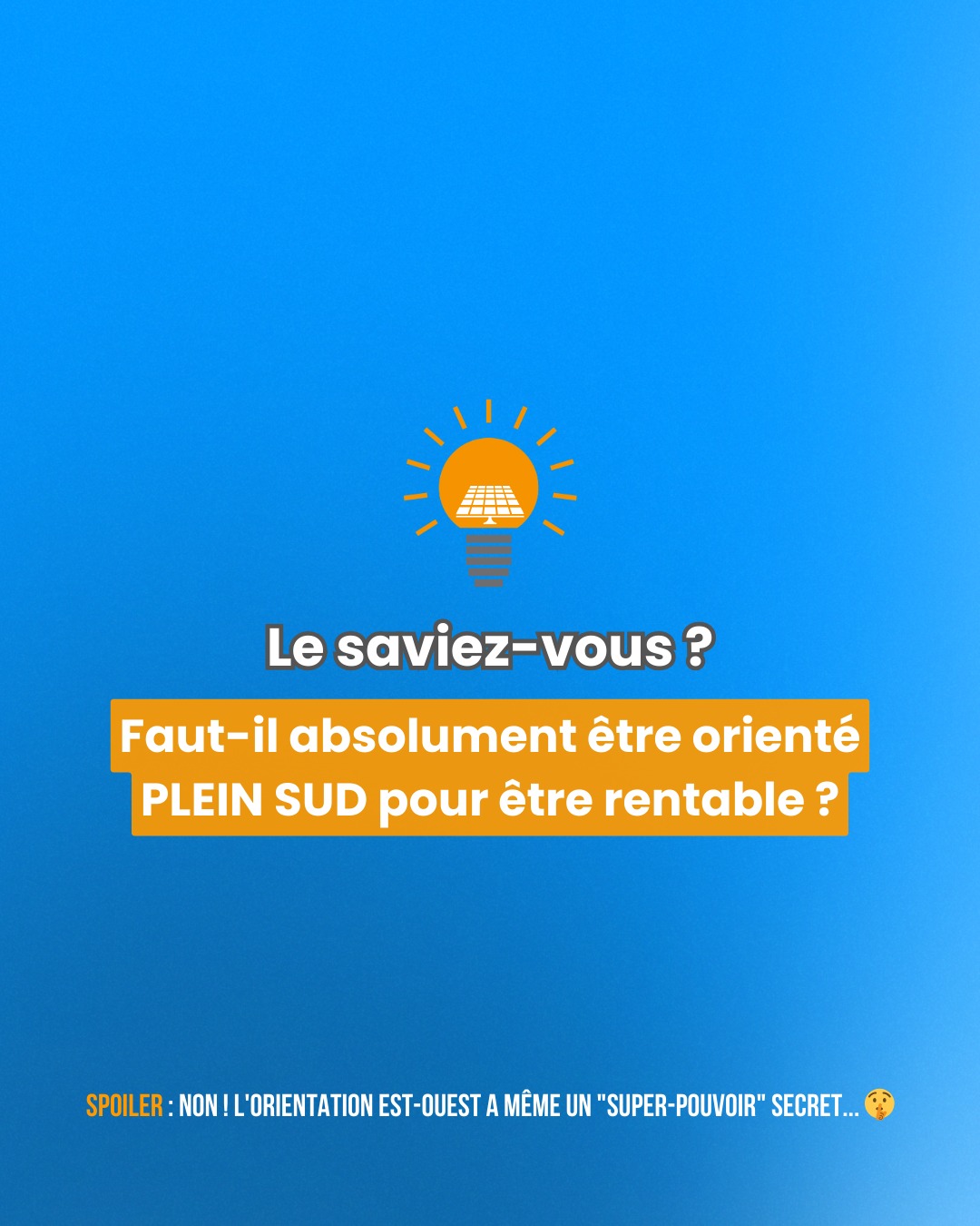 On vous a menti sur l'orientation Plein Sud ! 🧭
Pendant longtemps, on a cru qu'il fallait absolument viser le Sud pour que le solaire soit rentable. C'est faux, et on vous explique pourquoi en 5 slides 👉
Le problème du Sud ? Il produit un pic énorme à midi... quand vous n'êtes pas là. La magie de l'Est-Ouest ? Il produit toute la journée, quand vous en avez besoin.
💡 La leçon du jour : En solaire, ce n'est pas celui qui a le plus gros chiffre de production qui gagne, c'est celui qui a la plus petite facture à la fin du mois.
🏠 Votre toit est orienté Est, Ouest ou Nord-Ouest ? Ne vous auto-censurez pas. Vérifions votre potentiel réel : Lien en bio pour une étude gratuite.
#PanneauxSolaires #IdéeReçue #OrientationSud #EstOuest #Autoconsommation #EconomiesEnergie #TransitionEnergetique #AzurSystemeSolaire #AlpesMaritimes #Nice06 #Grasse