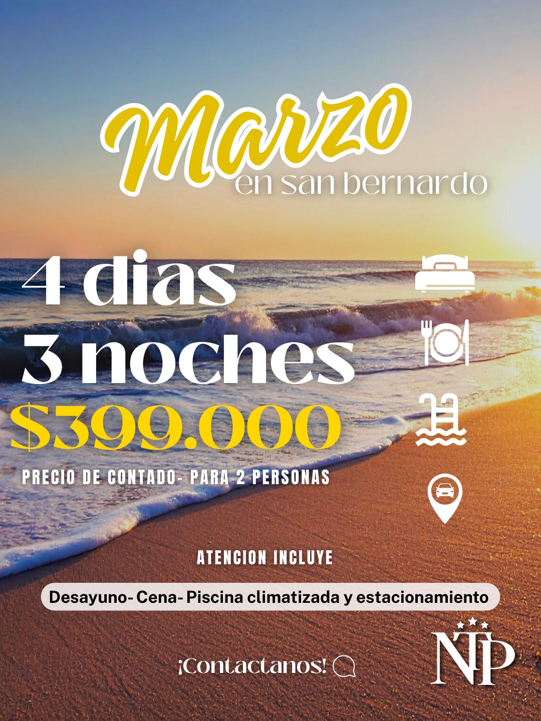 MARZO EN SAN BERNARDO
En Hotel New The Place, a pasos del mar argentino, lo invitamos a vivir una estadía pensada para su descanso:
✔ Media pensión incluida
✔ Spa para relajarse
✔ Piscina climatizada
✔ Estacionamiento propio
✔ Atención personalizada
Marzo es el momento ideal para una escapada.
Clima agradable, playas amplias y el descanso que usted merece.
Disponibilidad durante marzo
📍 Andrade 94 – San Bernardo
📲 Reservas: 2257 66 1033
👉 Confirme hoy su estadía.