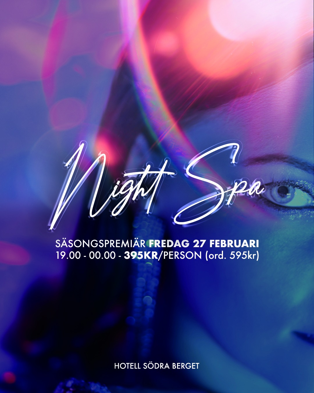 ✨ Vårens Night Spa är här! ✨ Säsongspremiär 27 feb!
Välkommen till en kväll där avkoppling möter puls. Under vårt populära Night Spa förvandlas spaavdelningen till en stämningsfull mötesplats fylld av musik, mingel och välmående.
Vi dämpar belysningen, höjer basen och skapar en mjuk men energifylld atmosfär. Baren är öppen och serverar fräscha, spännande drinkar – perfekta att njuta av tillsammans med vänner. 🍸
🕘 DJ kl. 21.00–00.00
🕖 Entré från kl. 19.00 – kom i god tid, varva ner och landa i kvällen innan musiken drar igång.
📅 Datum:
• Fredag 27 februari
• Fredag 6 mars
• Fredag 27 mars
• Fredag 24 april
💫 Specialpris Night Spa:
Entré 395 kr/person
(ord. pris 595 kr – gäller endast vid onlinebokning)
Boka nu på https://www.sodraberget.se/nightspa
Platserna är populära – säkra din kväll redan nu! 💙