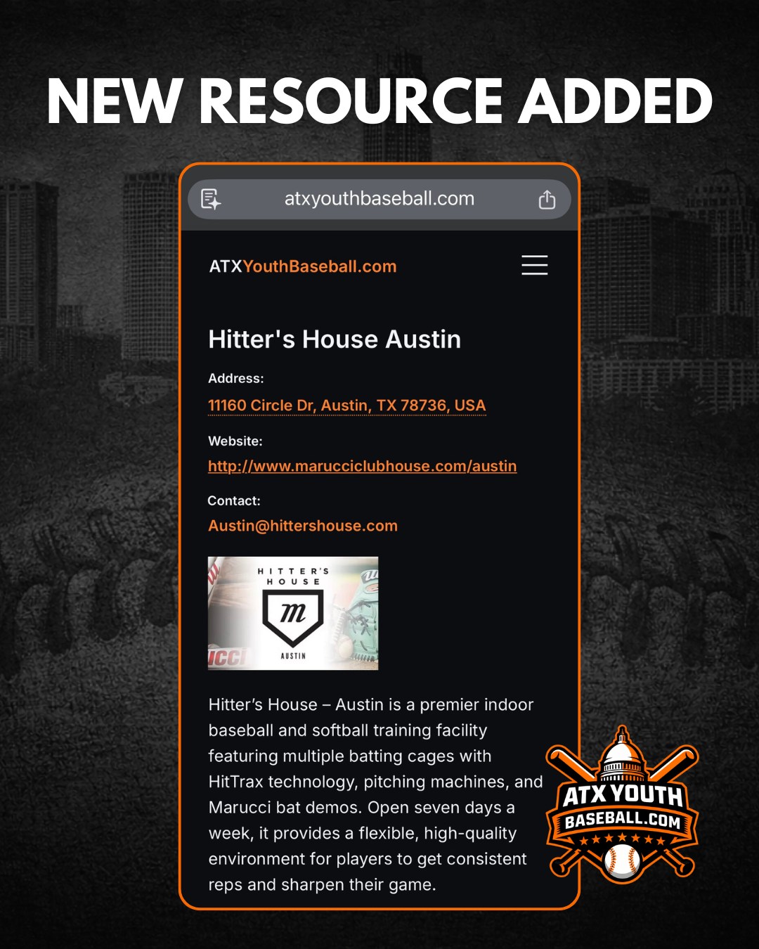 Austin baseball families, we’ve added another quality training resource to the directory.
Hitter’s House Austin (@hittershouse_atx_) is now live on ATXYouthBaseball.com.
If you’re looking for:
• Indoor batting cages
• HitTrax data + pitching machines
• A dedicated pitching tunnel with mound
• The ability to demo Marucci aluminum & composite bats
…this is a spot worth knowing.
🗓 Hours:
Mon–Fri: 2pm–8pm
Sat–Sun: 11am–5pm
They’re not affiliated with a specific travel program, making it an accessible option for players across rec and select.
As always, our goal is simple: make it easier for Austin baseball families to discover trusted local resources.
🔗 Visit ATXYouthBaseball.com to explore the full directory.
📣 Know a facility, coach, or program we should feature next? Tag them or send us a DM.
#ATXYouthBaseball #AustinBaseball #YouthBaseball #BaseballTraining #AustinTX #HitTrax #Marucci @maruccisports