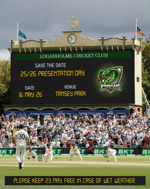📣 Save the Date for this year's Awards Presentation!!
📅 Saturday 16th May 2026
📍 Logaholme Cricket Club (Tansey Park, Tanah Merah)
🏆 Join us for a club-wide celebration with awards, prizes and tons of fun for the kids.
Times and ticketing info will be advised soon (ticket cost, if any, will be minimal).
So for now mark the date and don't be shy to give a ❤️ if you're excited!