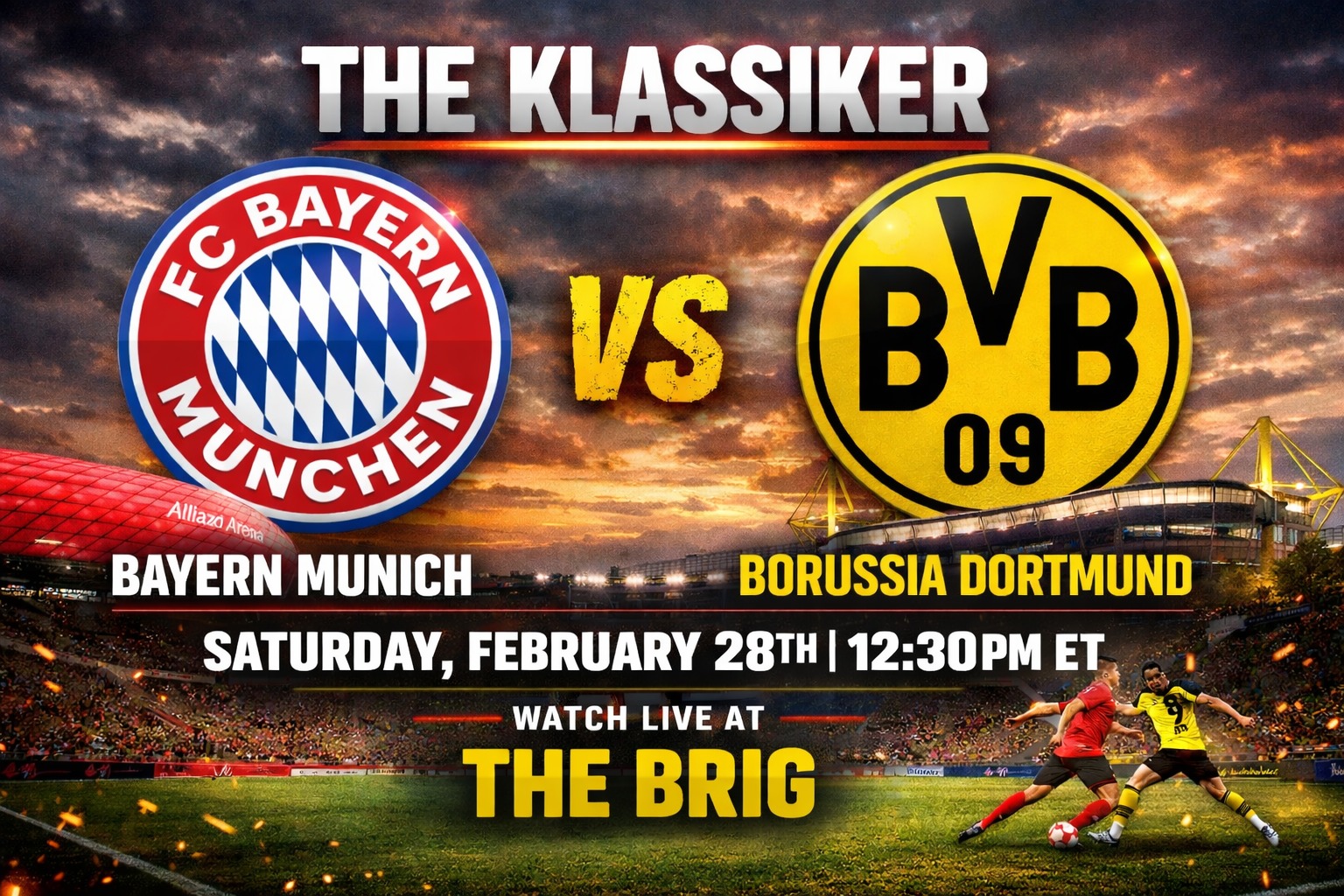 Join soccer fans for this epic match! See you this Saturday at 12:30pm