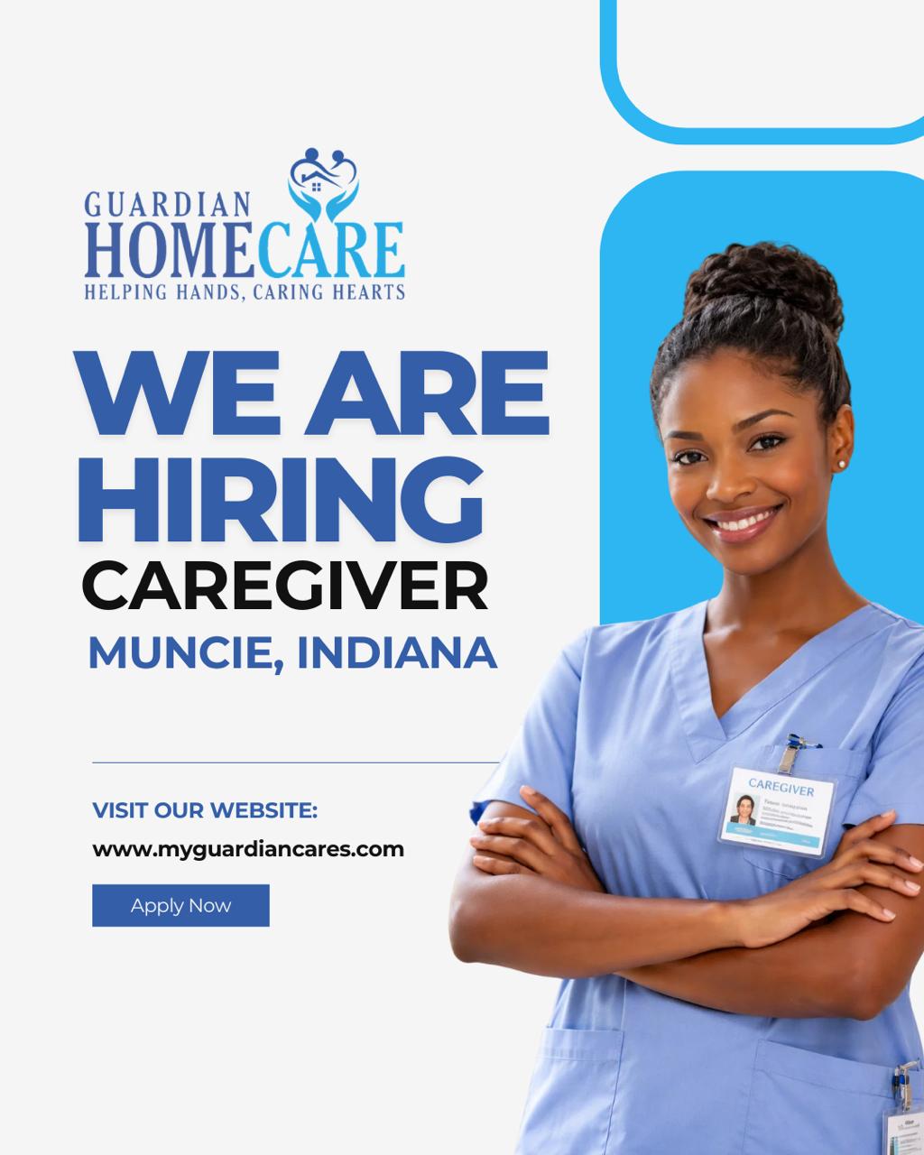 🌟 WE ARE HIRING: CAREGIVER 🌟
📍 Location: Muncie, Indiana
🏢 Guardian Home Care – Helping Hands, Caring Hearts
Guardian Home Care is looking for compassionate, reliable, and dedicated Caregivers to join our growing team in Muncie, Indiana!
If you have a heart for helping others and want to make a meaningful difference in the lives of seniors and individuals in need, we would love to hear from you.
💙 Responsibilities:
Assist clients with daily living activities (bathing, dressing, grooming)
Provide companionship and emotional support
Light housekeeping and meal preparation
Medication reminders
Assist with mobility and transfers
Maintain accurate documentation of care provided
✅ Qualifications:
Previous caregiving experience preferred (but not required)
Compassionate, patient, and dependable
Strong communication skills
Ability to pass background check
Valid driver’s license and reliable transportation (if required)
🌟 Why Join Guardian Home Care?
Competitive pay
Flexible schedules
Supportive team environment
Opportunity to make a real difference
Ongoing training and development
Ready to start a rewarding career in caregiving?
👉 Apply today at:
🌐 www.myguardiancares.com
Join Guardian Home Care and become part of a team that truly cares!