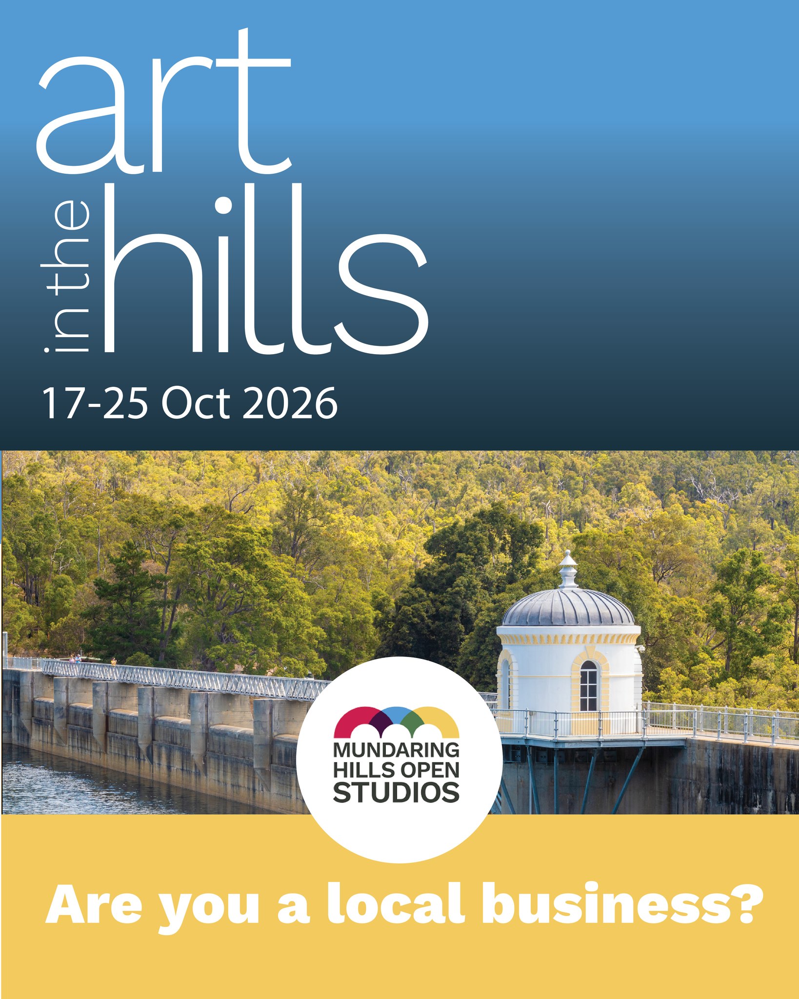 Local Businesses
Advertising Space Now Open
Submissions close 1 June 2026
Mundaring Hills Open Studios returns Saturday 17 October to Sunday 25 October 2026, bringing thousands of visitors into the Perth Hills to eat, stay, explore, and spend locally.
Want your business in front of them? Jump onto our website and head to the For Advertisers page to view options, specs, rates, and the application form.
Link to our website in the bio.
Questions? Contact Antoinette Boyd
General enquiries: @mundaringhillsopenstudios
#MHOS2026 #MundaringHillsOpenStudios #SupportLocalBusiness #PerthHills #VisitMundaring #PerthWeekend #ShopLocalWA #WAEats #WAAccommodation #LocalLegends