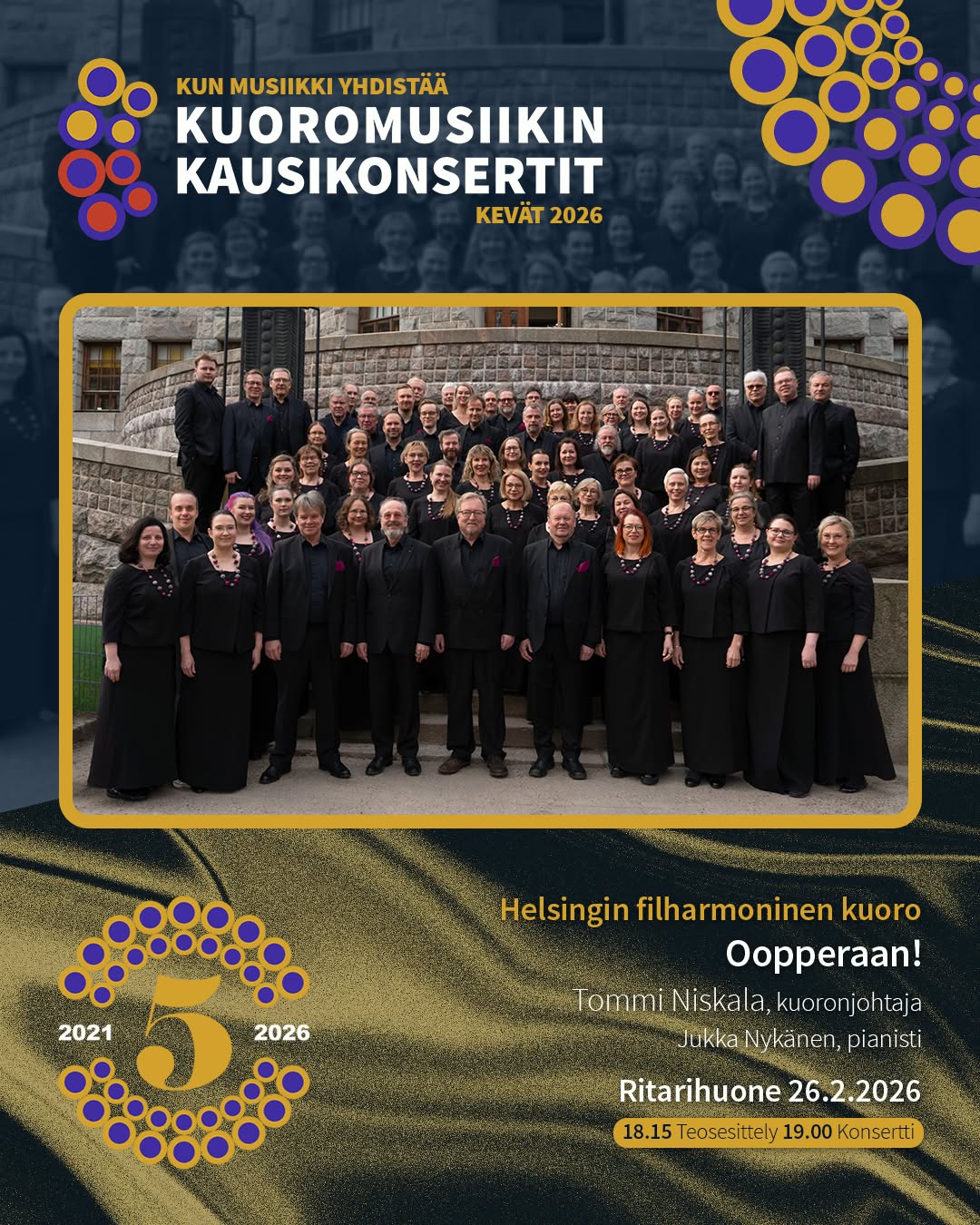 Tänä torstaina 26.2. vuorossa on Helsingin filharmoninen kuoro, johtajanaan Tommi Niskala. Illan konsertti alkaa Ritarihuoneella klo 19.00 ja sitä edeltää teosesittely klo 18.15.
KONSERTIN ESITTELY KOTISIVUILLAMME.
#kuoromusiikinkausikonsertit
#kunmusiikkiyhdistää
@helsinginfilharmoninenkuoro
@tommi_niskala
@jukka_nykanen
#ritarihuone