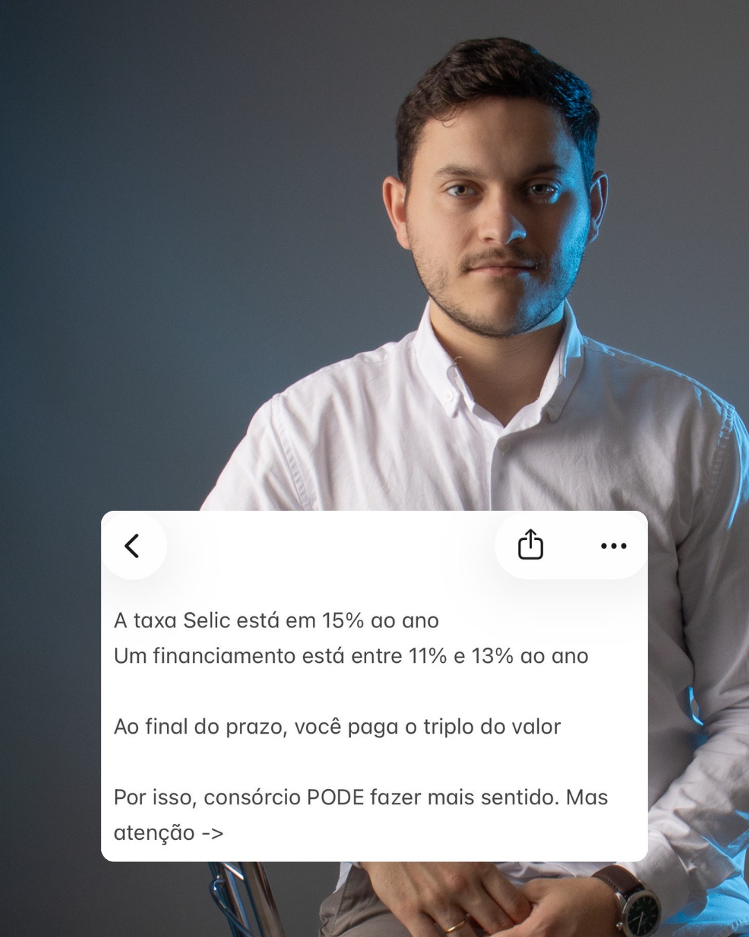Consórcio é uma das opções para você construir patrimônio pagando menos juros. Nem sempre ele faz sentido, mas sempre é uma boa ideia investigar para o seu caso!
Fale comigo e entenda como estruturar um excelente planejamento financeiro!