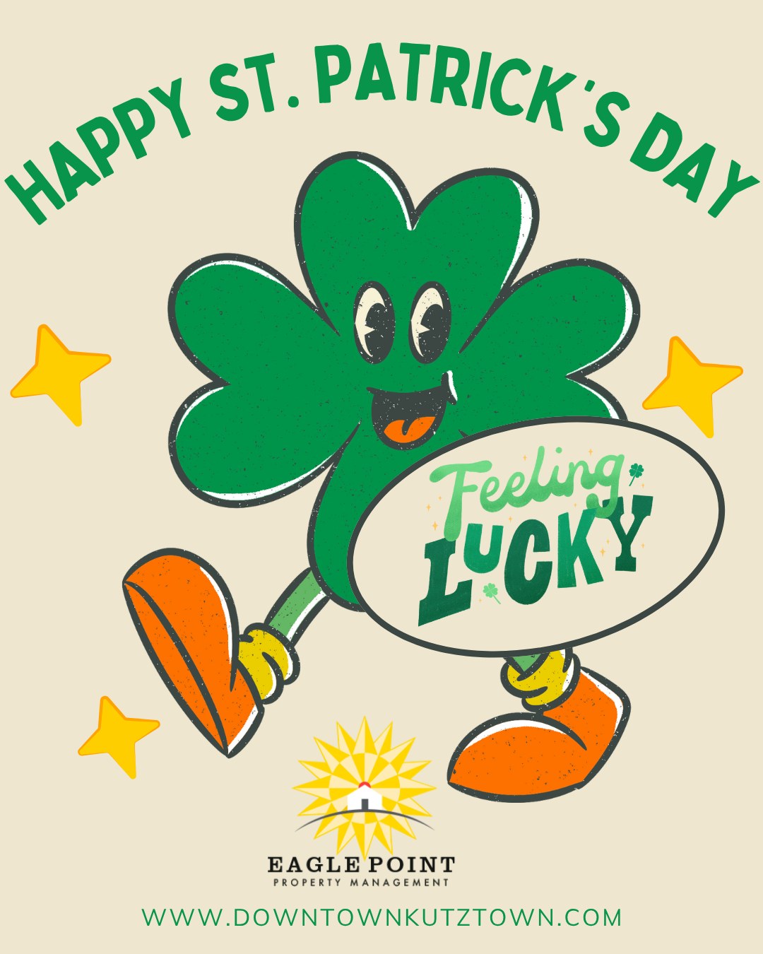 Feelin’ lucky to have residents like you. 🍀 Happy St. Patrick’s Day from your off-campus crew! #LuckyToLiveHere #eaglepoint #downtownkutztown #KU #goldenbears #kutztownuniversity #livehowyouwantto #EPPM #March #StPattysDay
