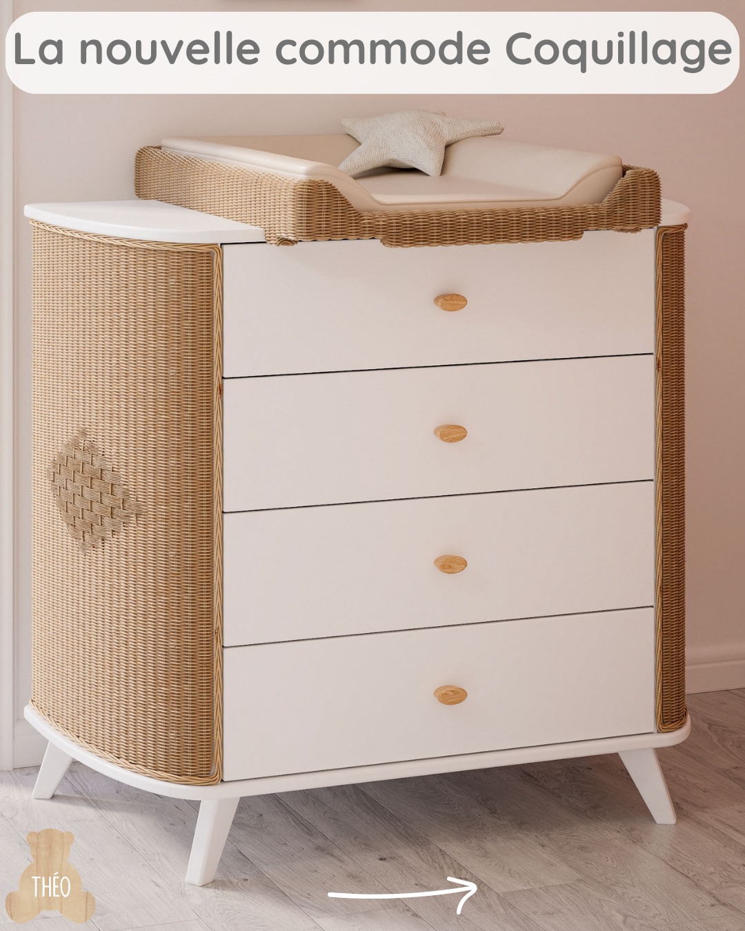Découvrez la nouvelle commode Coquillage, qui vient compléter cette belle collection, avec le lit Coquillage, et la box à langer en rotin (en option) 🐚
100% rotin naturel, tout nouveau design, élégant et poétique, pour créer un univers doux et chaleureux dans la chambre de votre bébé 🌿
Disponible dès maintenant sur notre site
#ThéoBébé #NouvelleCollection #ChambreBébé #RotinNaturel #Design2026 #CoconDeBébé #litenfant #theobebe #mobilierdurable #mobilierbebe #momlife #sommeilbebe #chambreBebe #chambre #designdurable #rotin