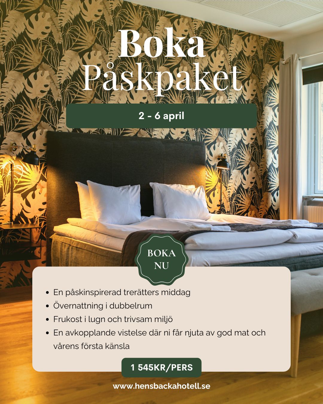 Dags att planera påsken? 🐣🌸
Upptäck vårt påskpaket och säkra er vistelse direkt via vår hemsida: www.hensbackahotell.se 🙌