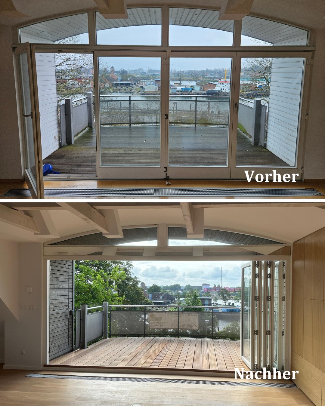 Wenn man so eine Aussicht hat, möchte man sie nicht nur anschauen – sondern erleben. 😍🌊
Bei diesem Projekt begann alles mit einer in die Jahre gekommenen Glasschiebetür. Unsere Monteure haben sie durch eine hochwertige Faltschiebetür unseres Partners @lacunaofdenmark_ ersetzt – und damit den gesamten Raum neu definiert.
Gefertigt aus weiß lackierter Thermobuche, ausgestattet mit edlen Edelstahlbeschlägen, öffnet sich die neue Tür großzügig zur Terrasse und gibt den Blick über die Kieler Förde in voller Breite frei. Die hochwertige Hartholzschwelle fügt sich dabei harmonisch in den neuen Terrassenbelag ein.
Die Lacuna Faltschiebetüren sind bis zu 6 m Breite realisierbar. Die hier verbaute Tür hat eine Breite von 4,16 m. Standardmäßig aus Thermobuche gefertigt, sind die Faltschiebetüren alternativ auch in Eiche erhältlich. Bei der Farbgestaltung sind alle RAL-Töne möglich.
#faltschiebetür #holzfenster #terrassentür #ausblickgenießen #kielerförde #wohnenmitholz