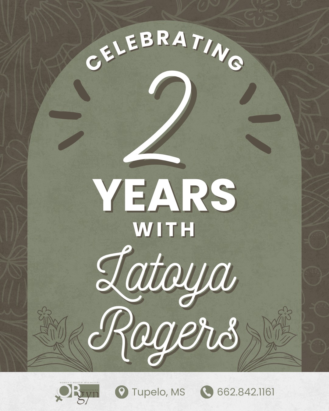 Another year of hard work and making a difference. Thank you, Latoya, for everything you do—you make our team stronger every day!
-
#OBGYNAssociates #TupeloOBGYN #TupeloMS #OBGYN #WomensHealth #WorkAnniversary