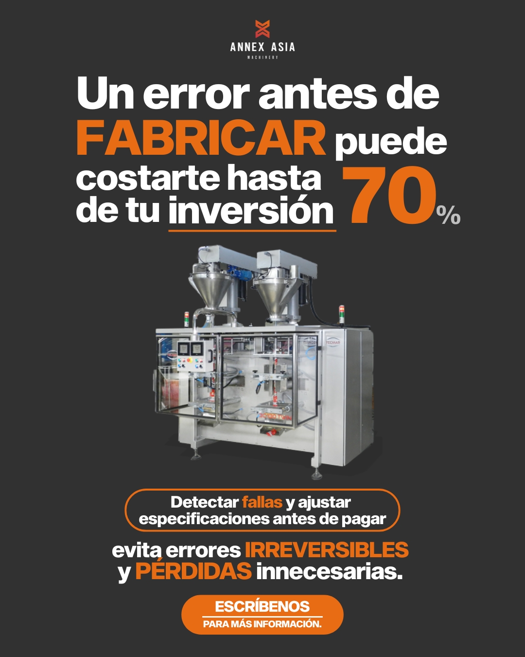 La mayoría de las empresas descubren los problemas después del desembolso 💸.
Nosotros los prevenimos antes ✅.
Antes de enviar a fabricar, validamos el proveedor 🔎, detectamos fallas a tiempo y verificamos que la maquinaria esté realmente adaptada a las condiciones de tu país 📊, todo antes de comprometer una inversión significativa.
Ajustamos especificaciones cuando aún es posible hacerlo 🛠️, evitando pérdidas y decisiones irreversibles ⚠️.
El resultado: la línea llegó 🚚, se instaló 🔧 y se puso en marcha sin inconvenientes🚀.
Escríbenos para más información 📩.
